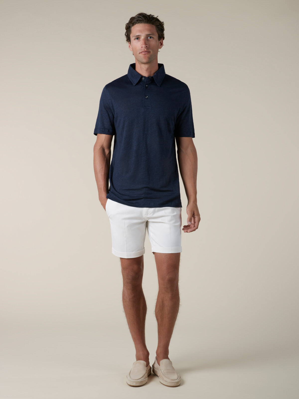 Navy Linnen Polo Shirt