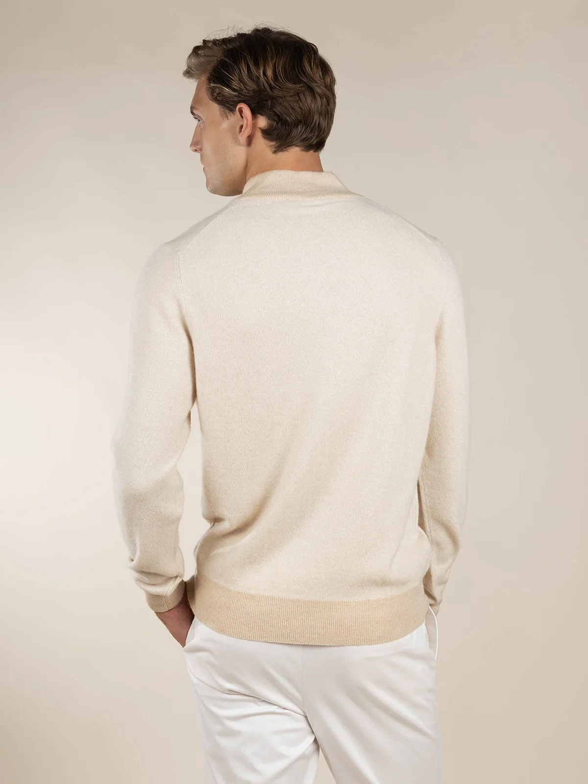 Light Beige Jaquard Zipper Sweater