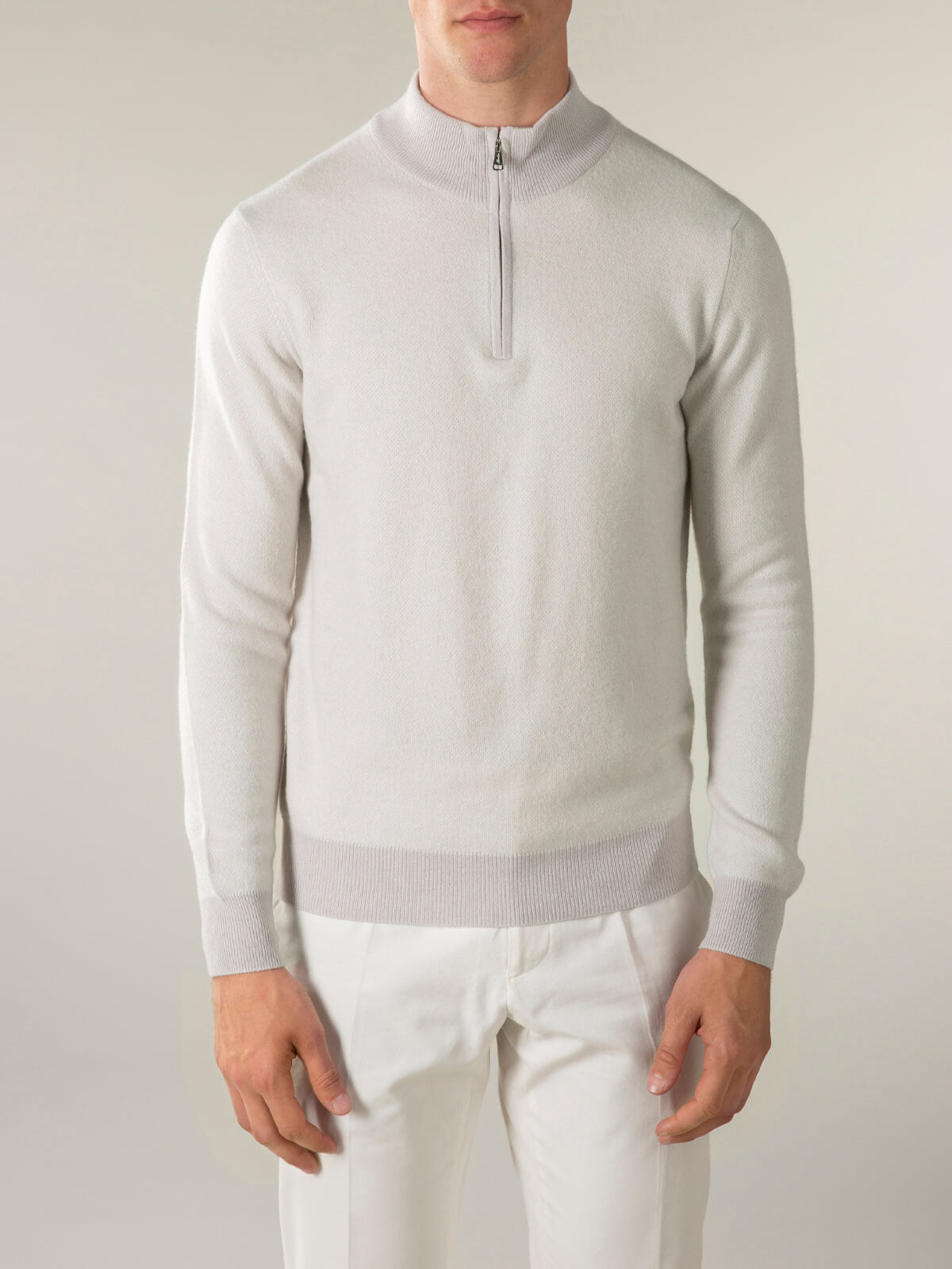 Light Grey Jaquard Zipper Sweater