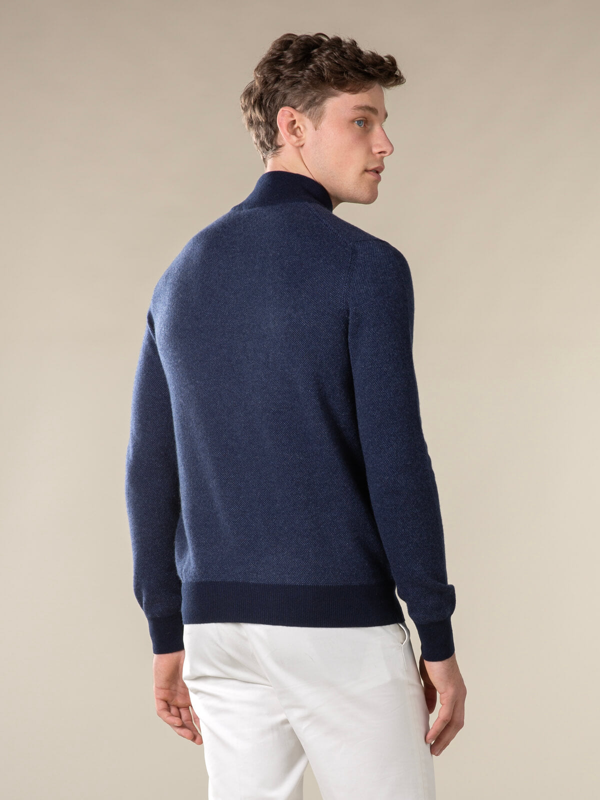 Navy Jaquard Zipper Sweater