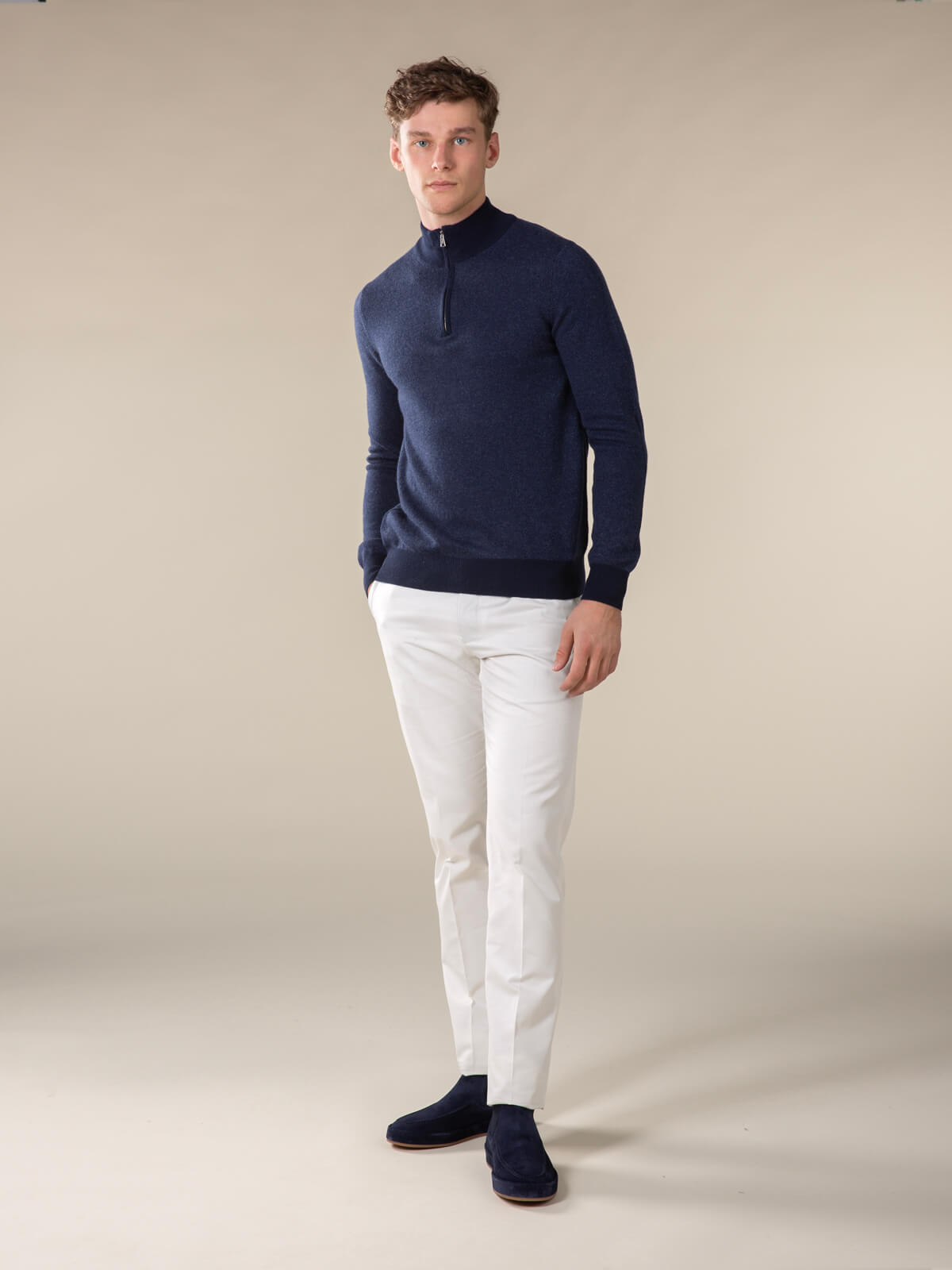 Navy Jaquard Zipper Sweater