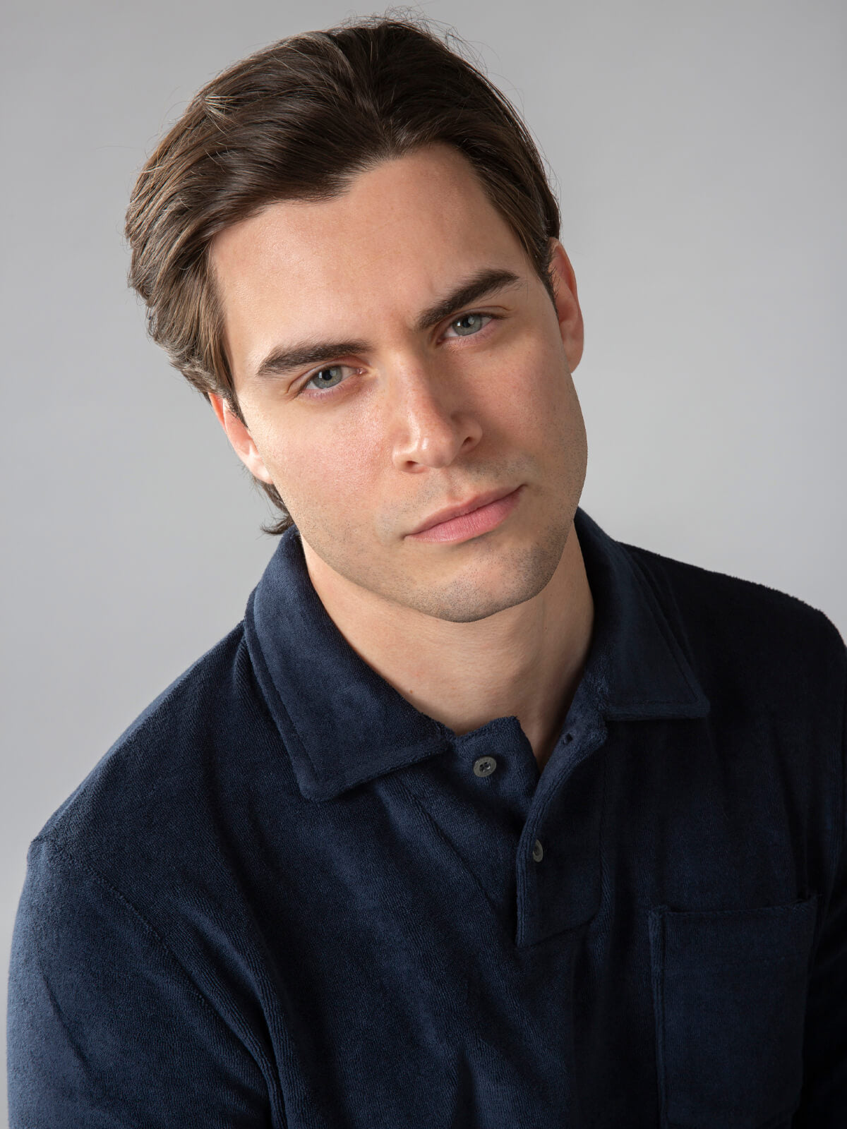 Badstof polo lange mouw Navy