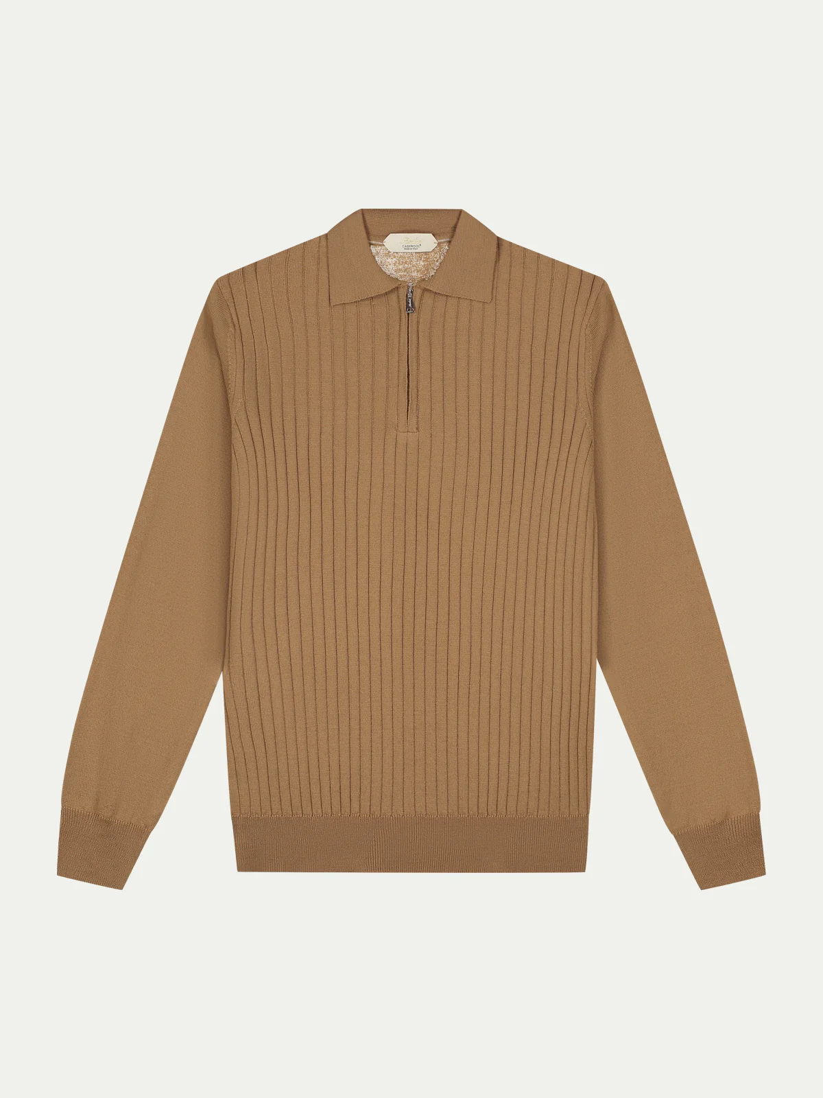 Ribbed Zipper Polo Caramel