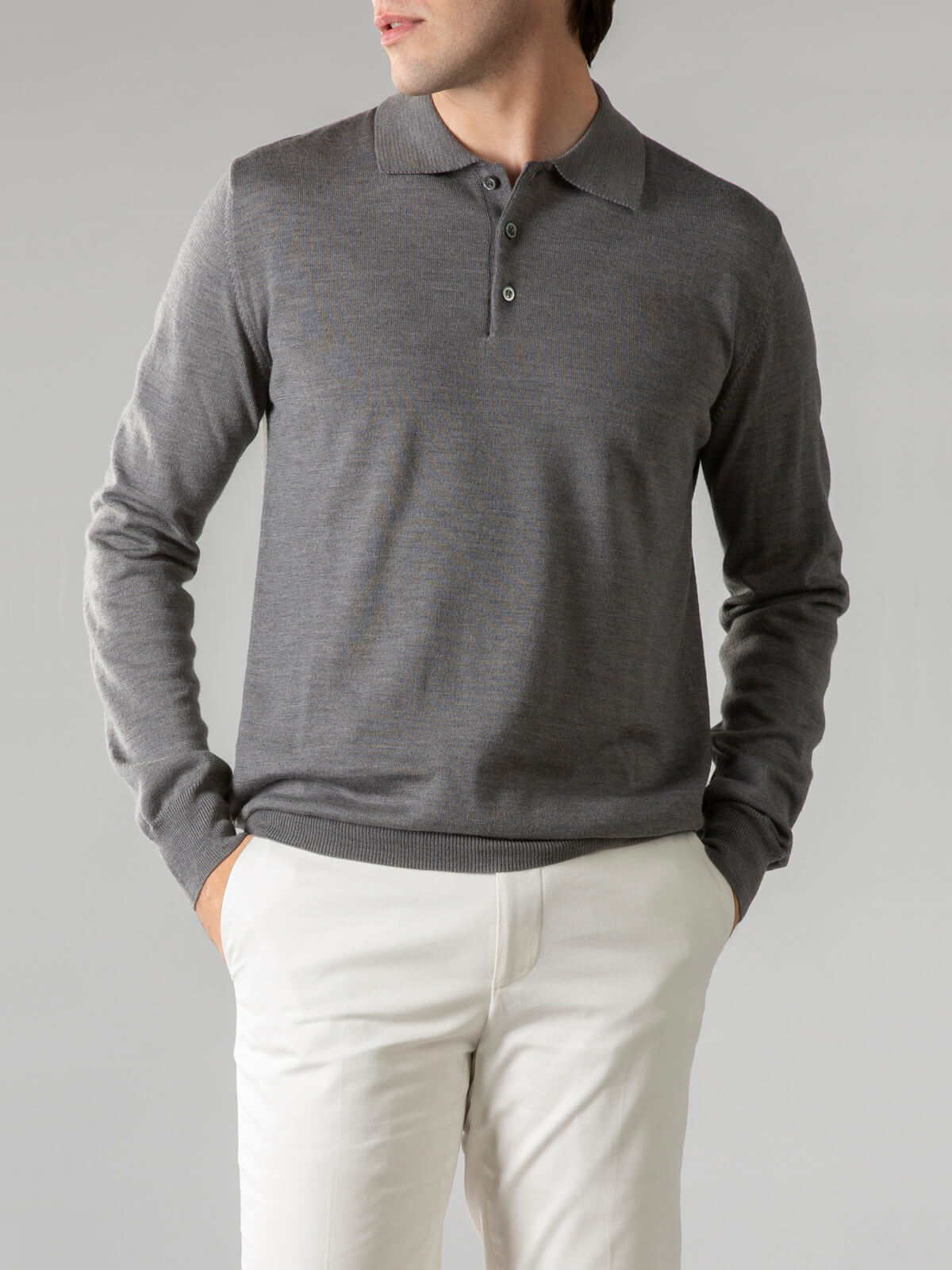 Extrafine Merino Polo Donkergrijs