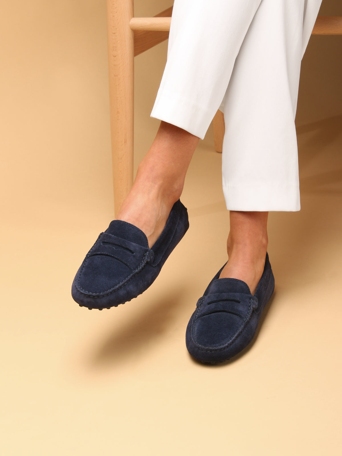 Navy suède driving shoes