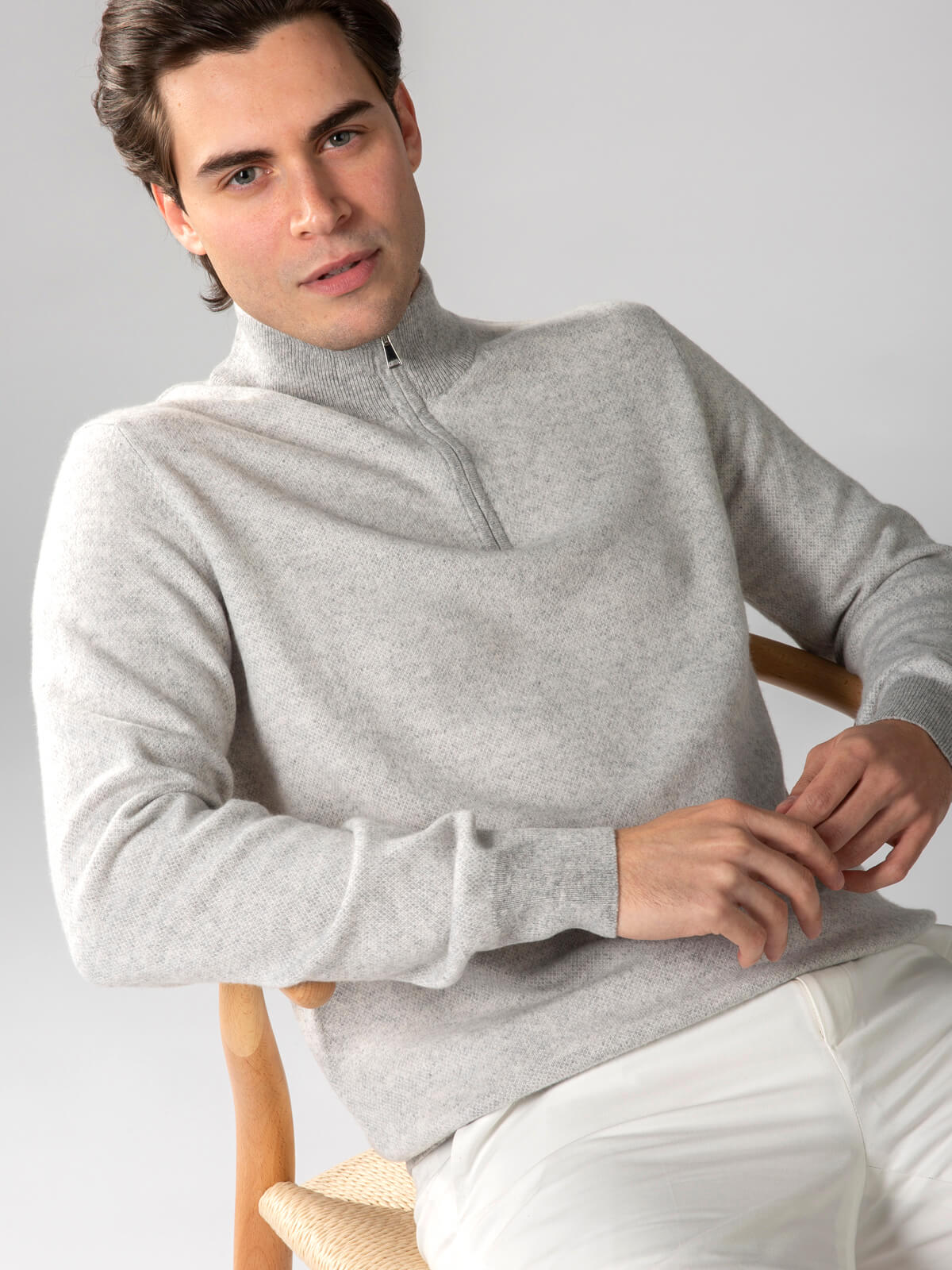 Light Grey Jaquard Zipper Sweater