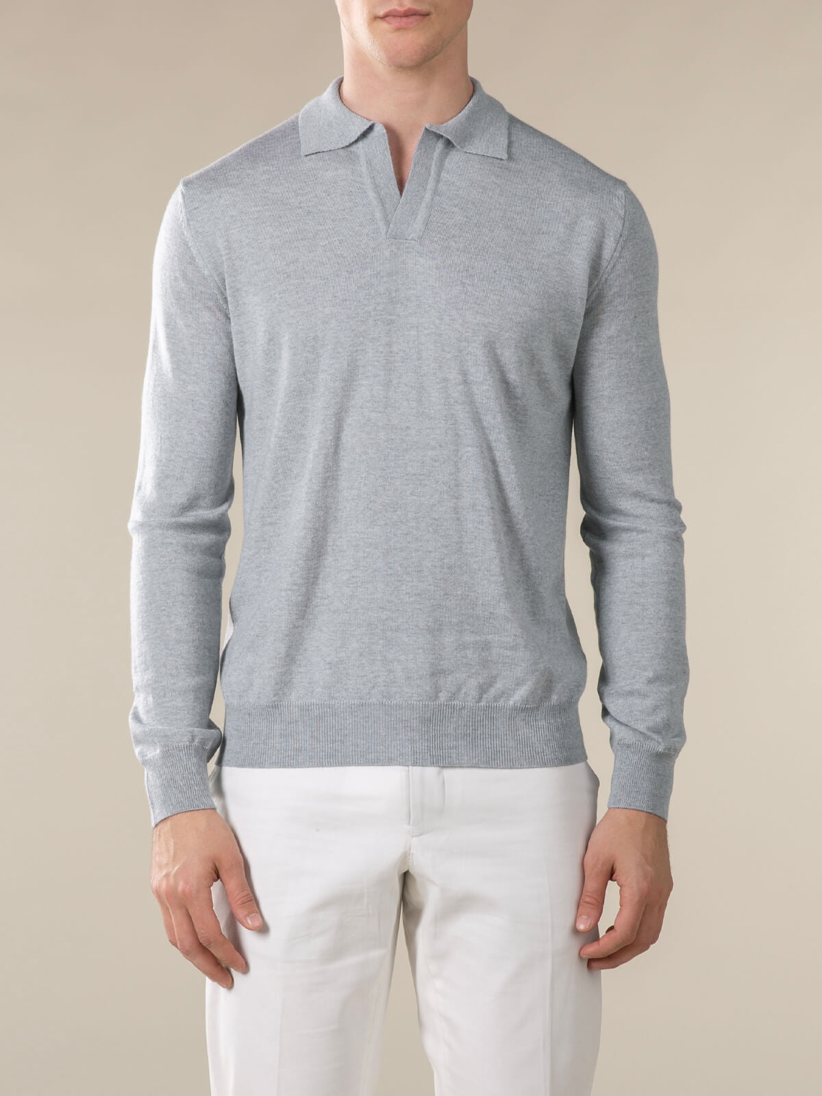 Extrafine Merino Buttonless Polo Light Grey