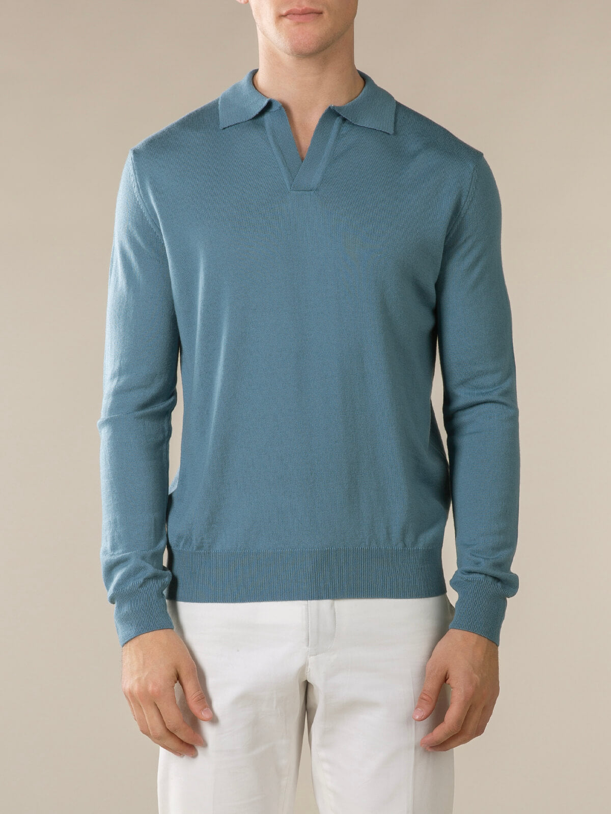 Extrafine Merino Buttonless Polo Sapphire Blue