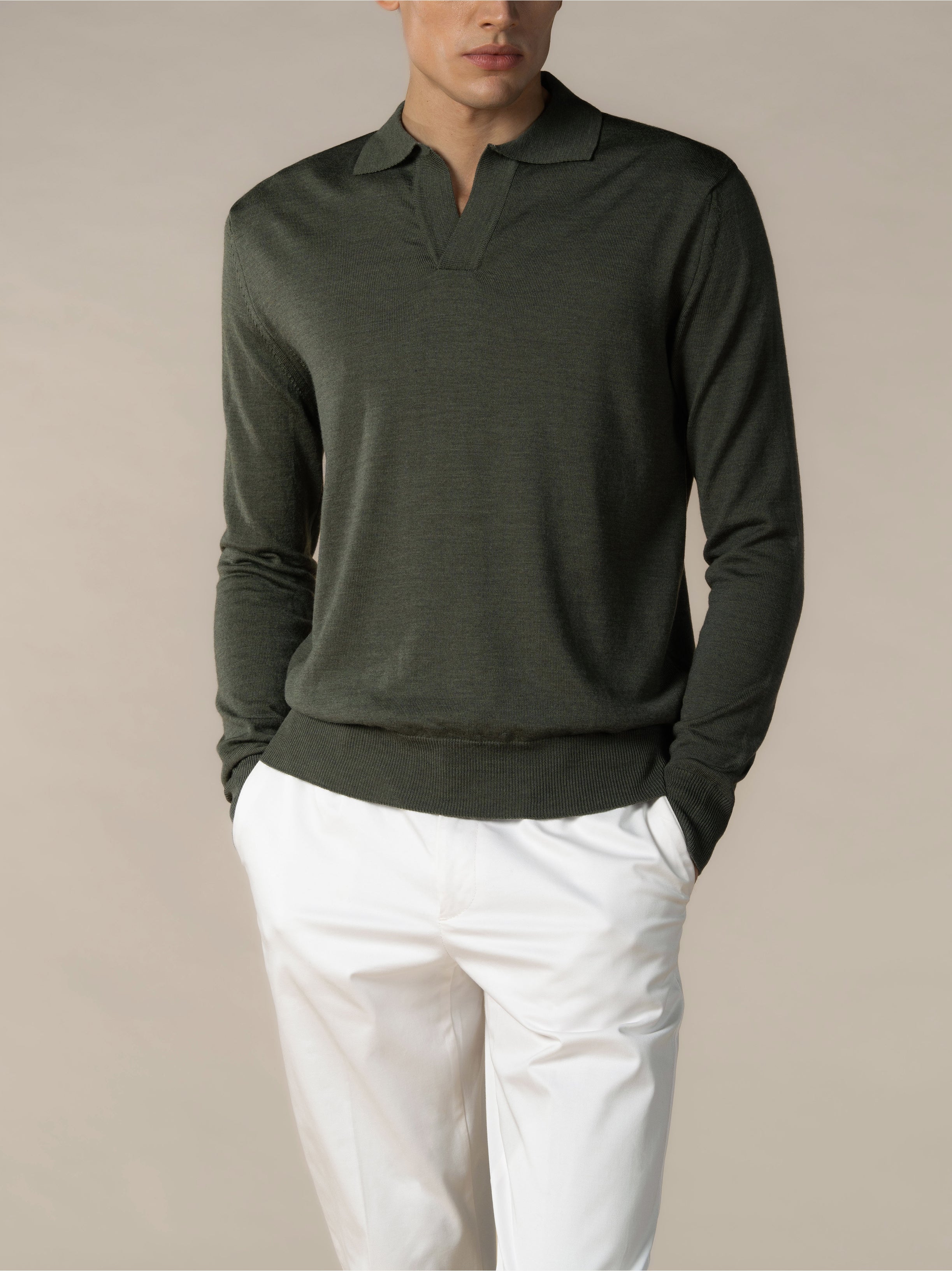 Extrafine Merino Buttonless Polo Classic Green