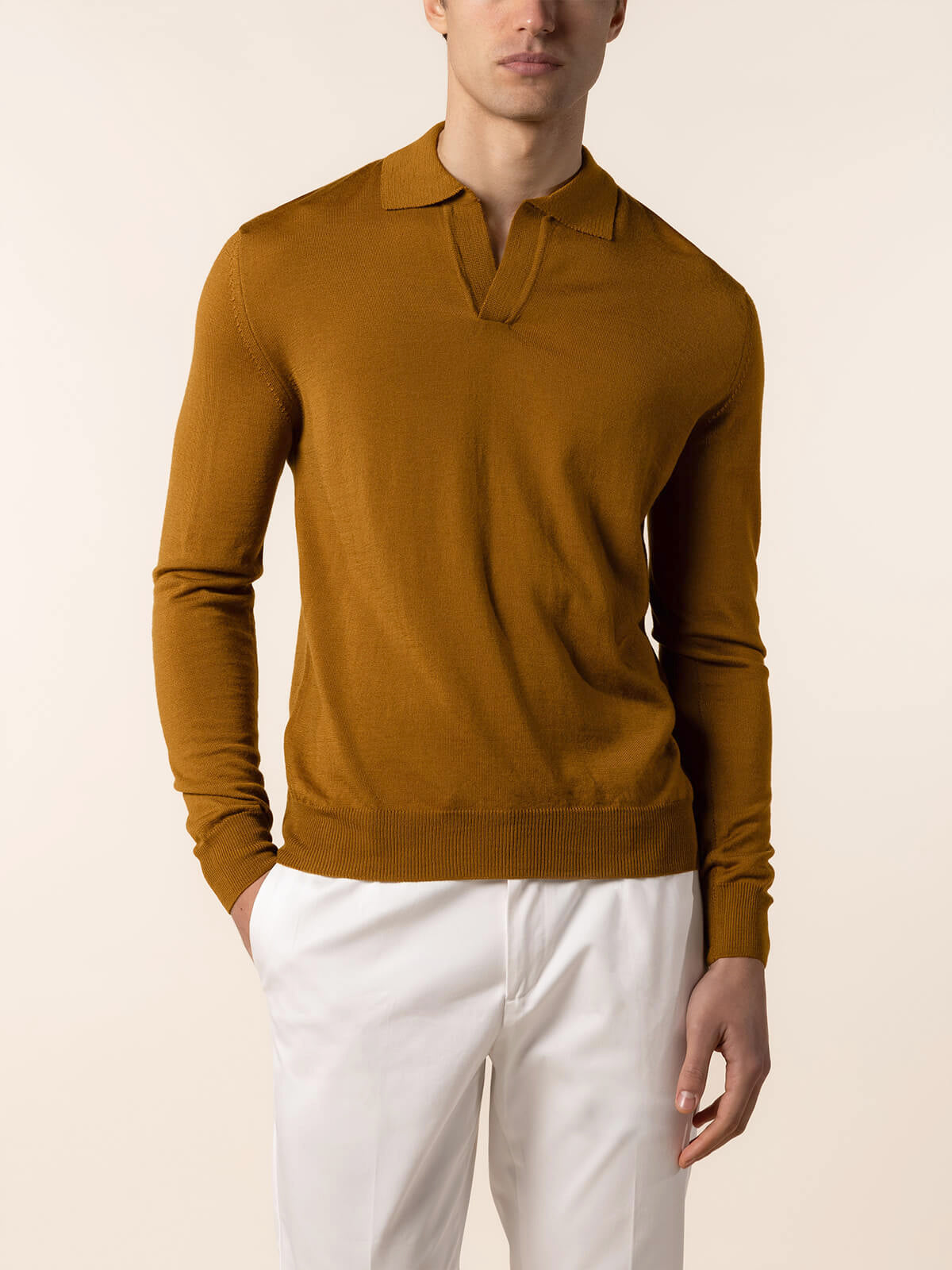 Extrafine Merino Buttonless Polo Saffron