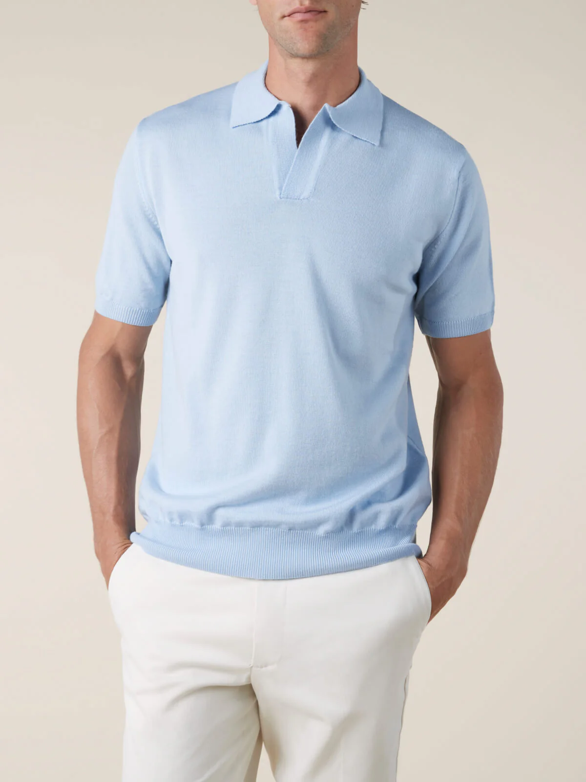 Shortsleeve Buttonless Polo Light Blue