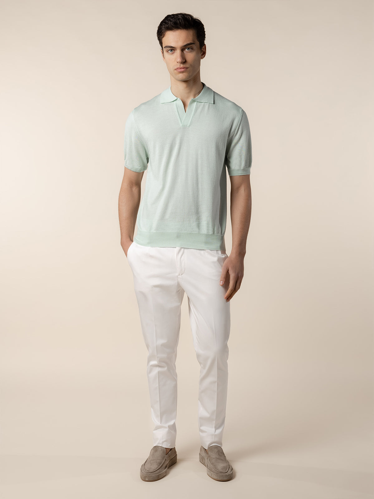 Shortsleeve Buttonless Polo Light Aqua