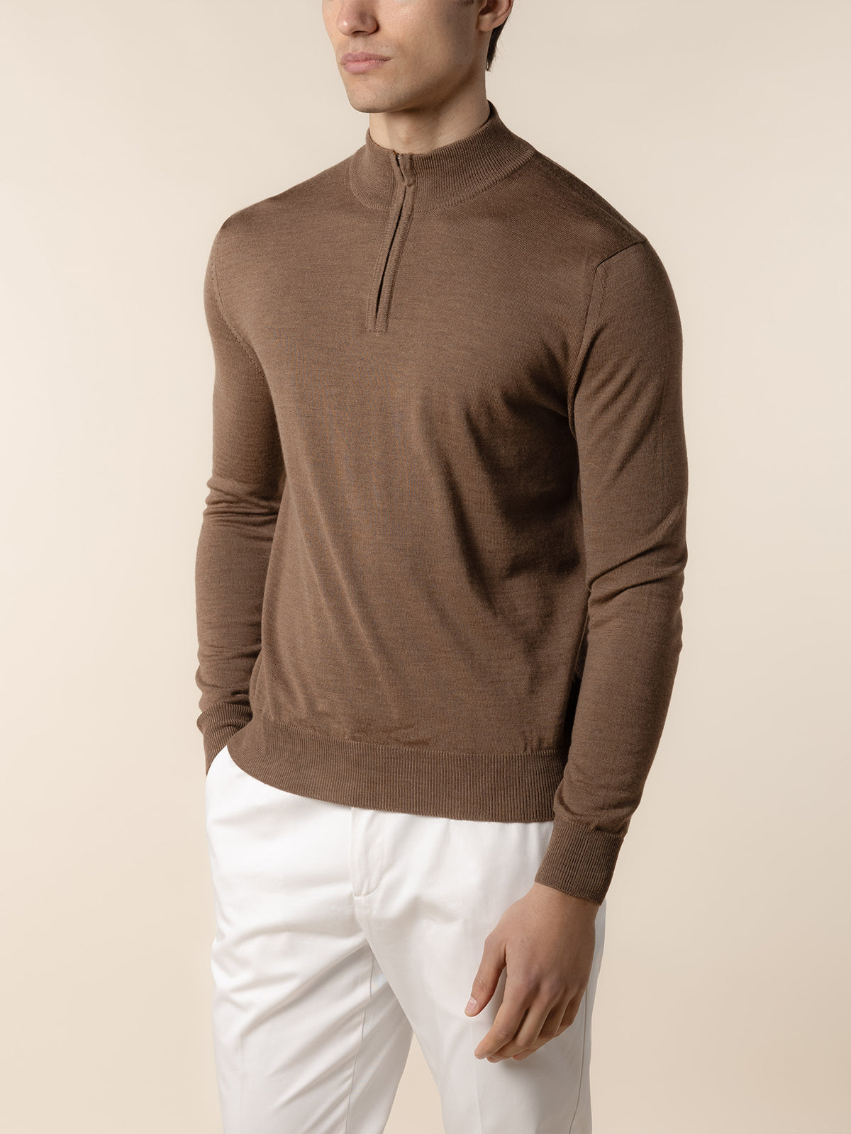 Extrafine Merino Zipper Sweater Golden Brown