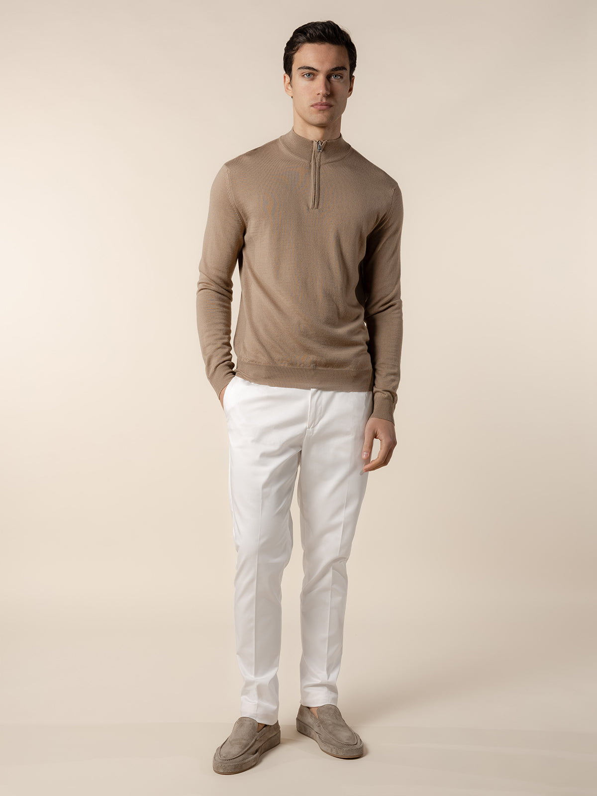 Extrafine Merino Zipper Sweater Hazelnut