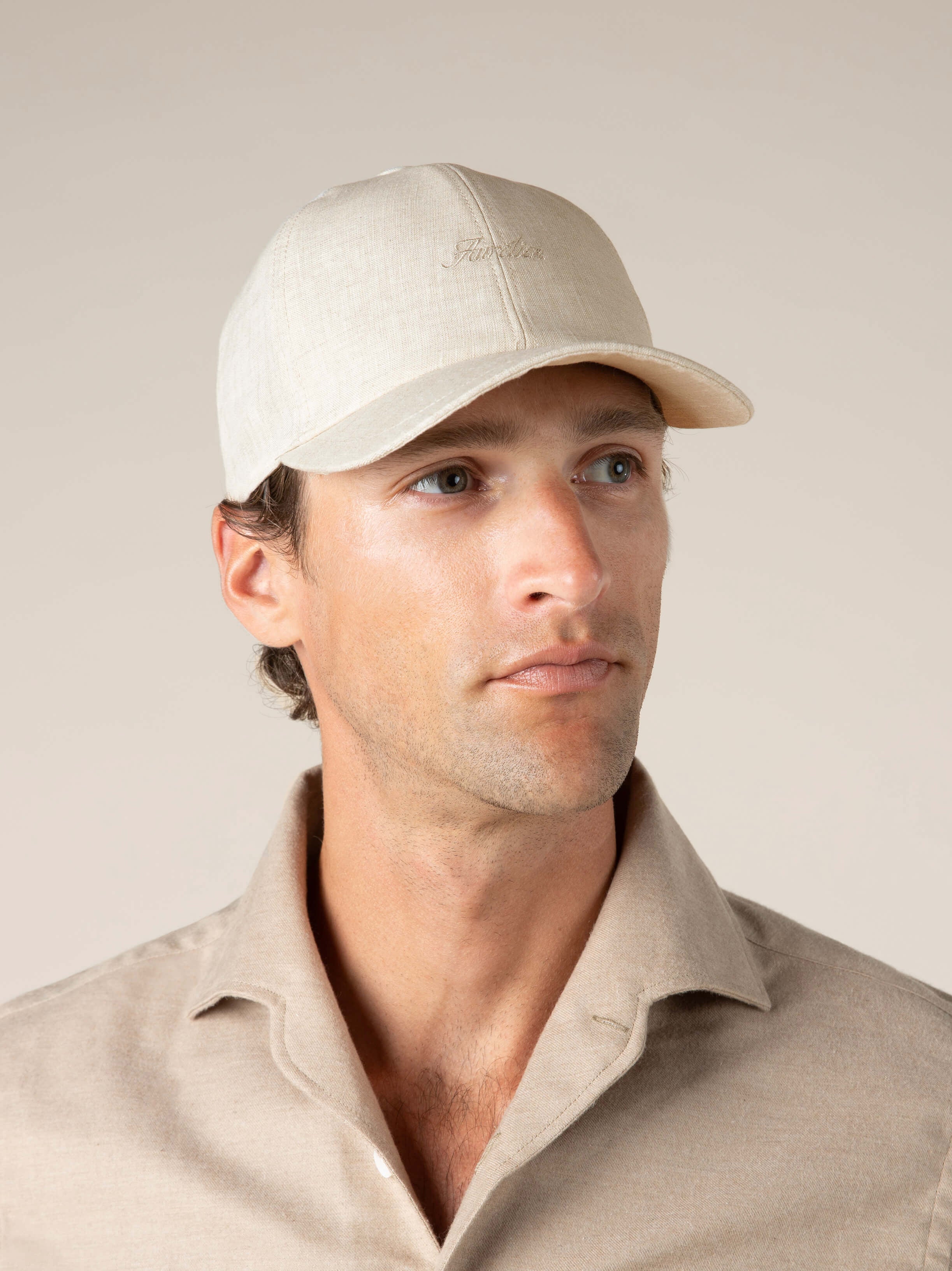 Beige Linen Baseball Cap