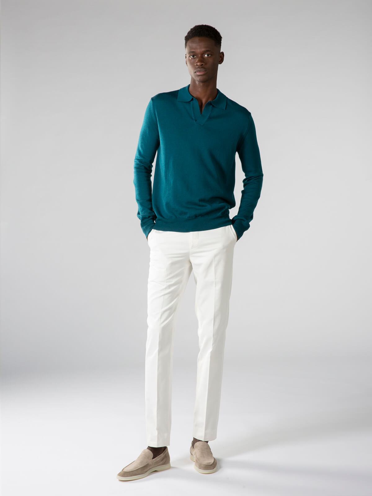 Extrafine Merino Buttonless Polo Dark Green