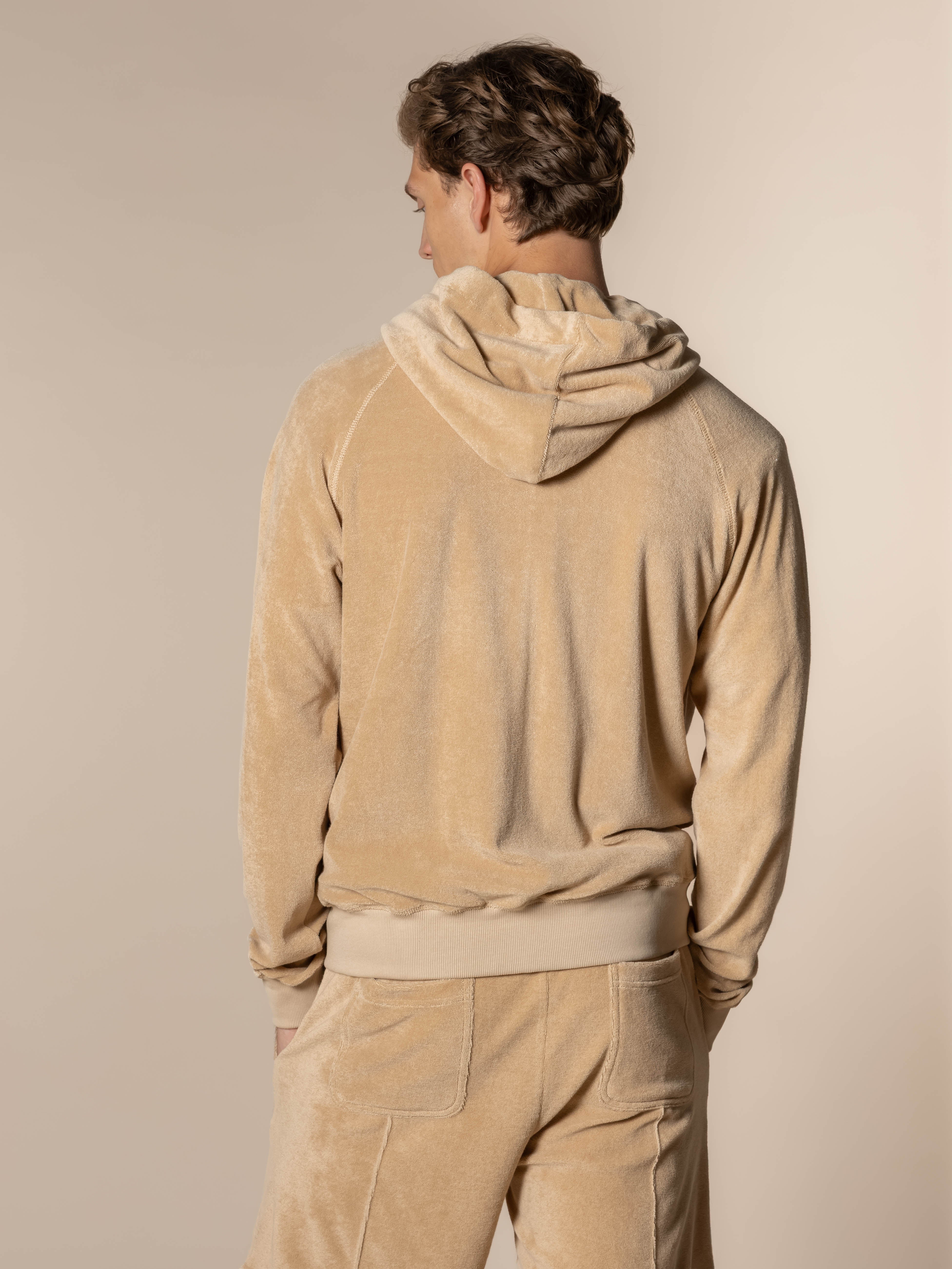 Beige Terry Towelling Zipper Vest