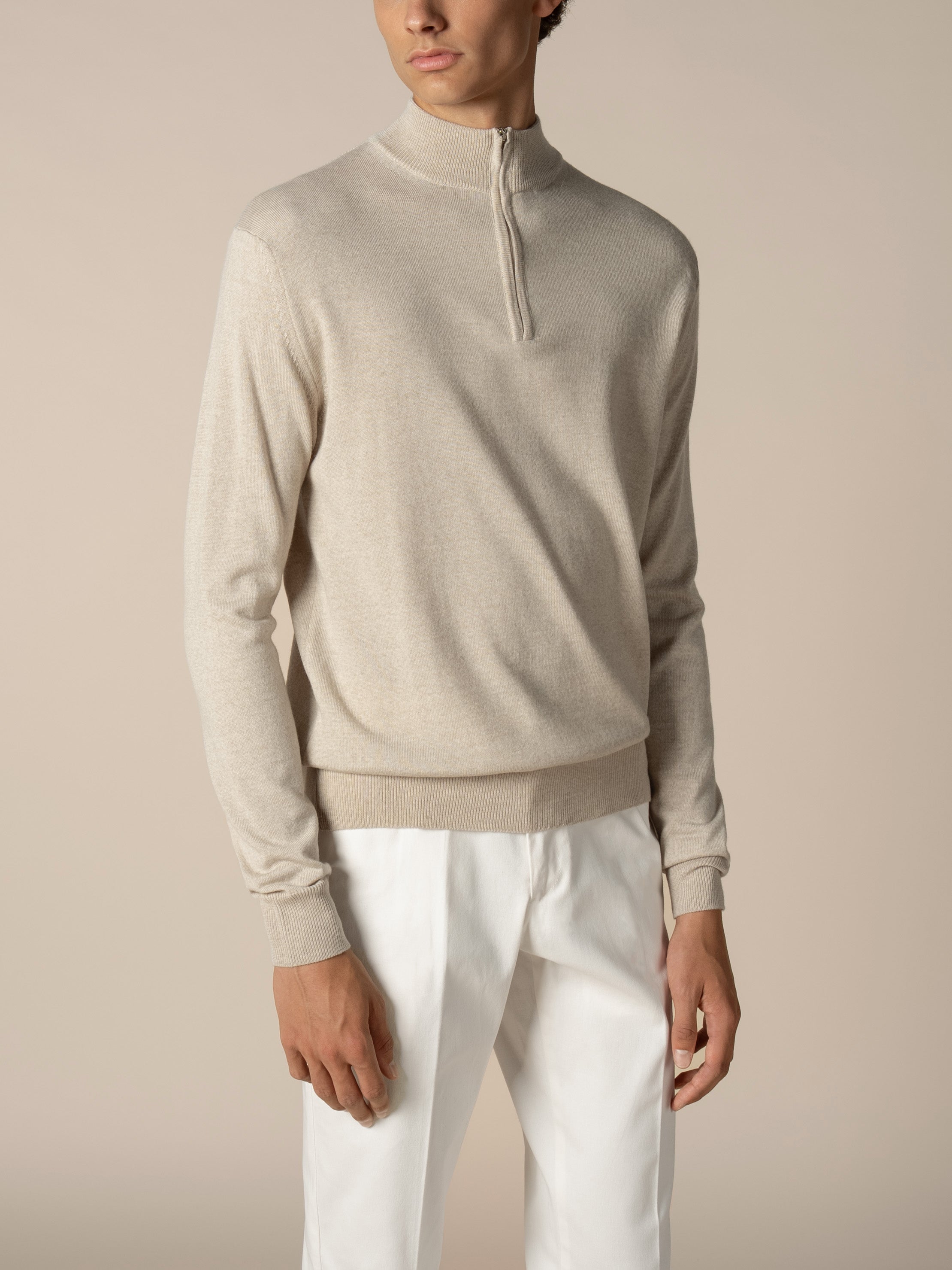Extrafine Merino Zipper Sweater Light Beige