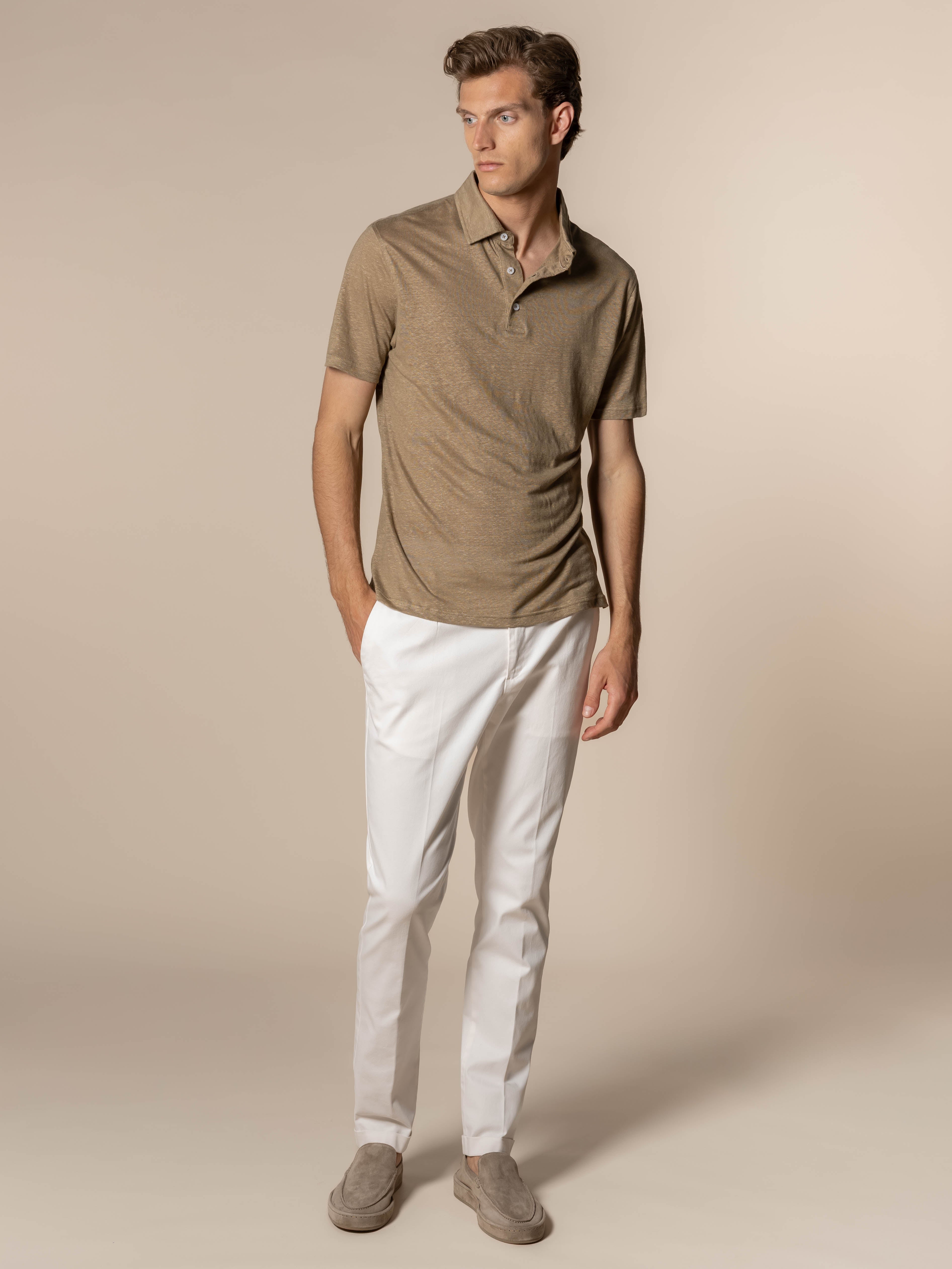 Dark Taupe Linen Polo Shirt