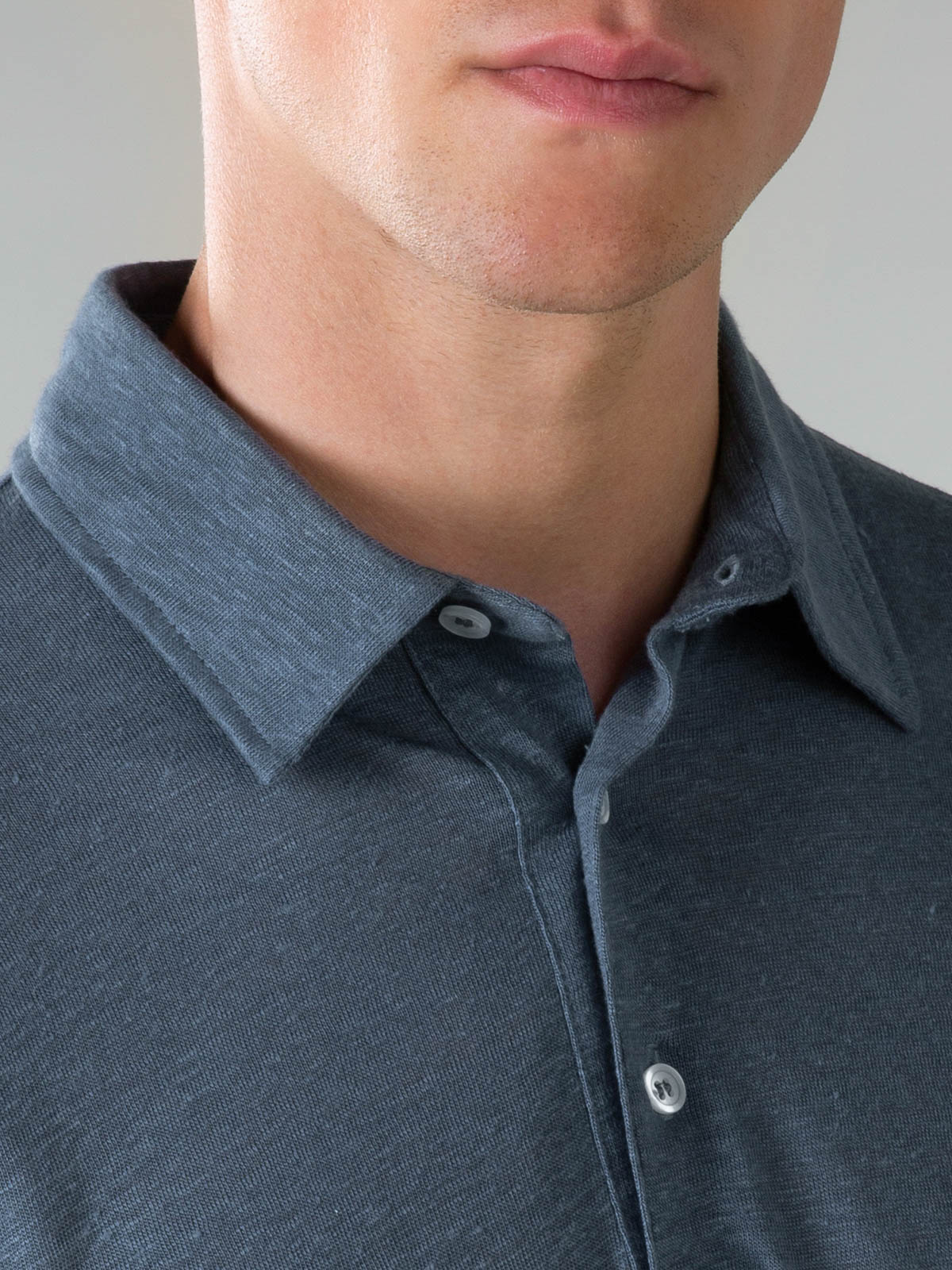 Steel Blue Linen Polo Shirt