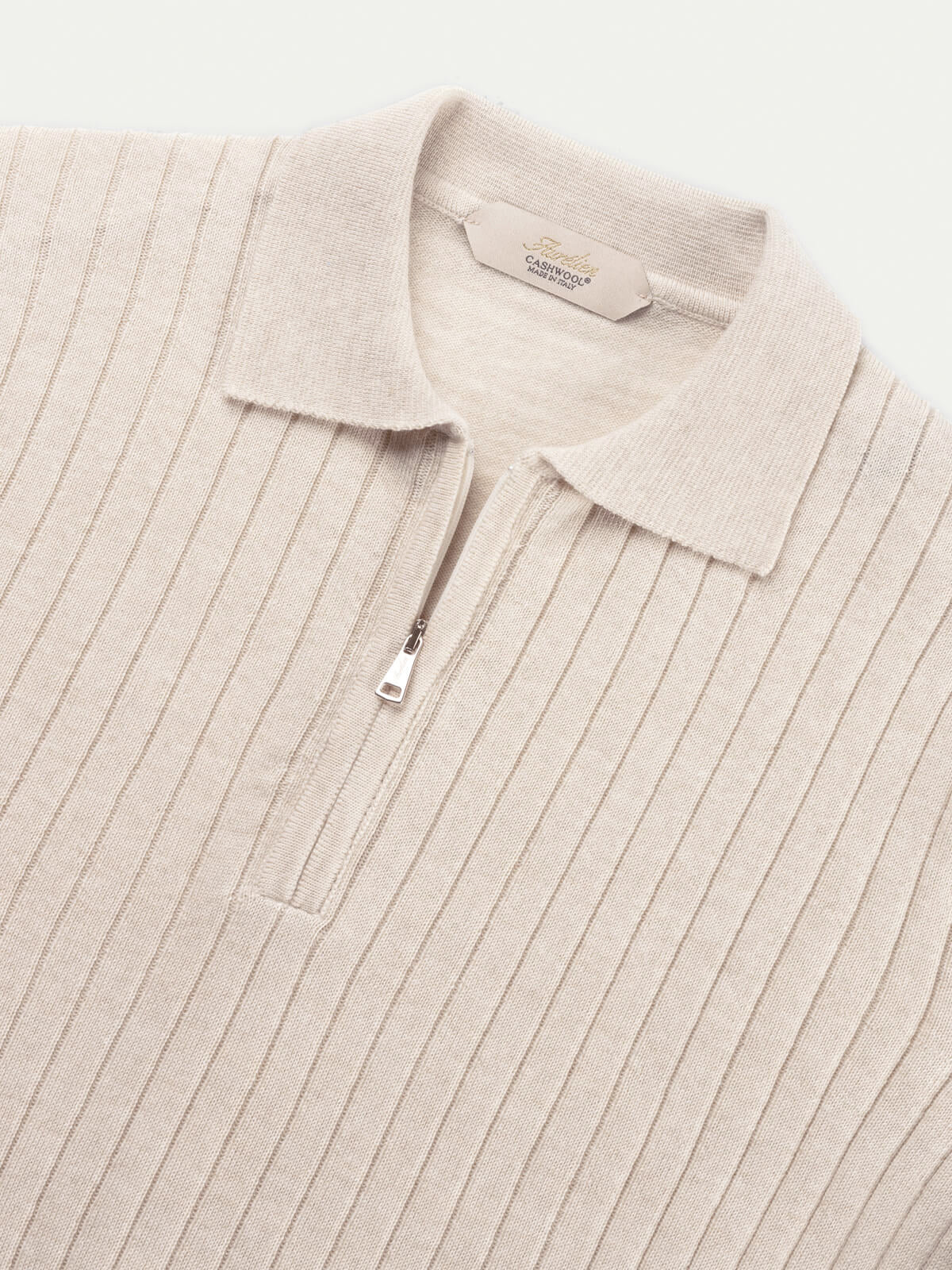 Ribbed Zipper Polo Light Beige