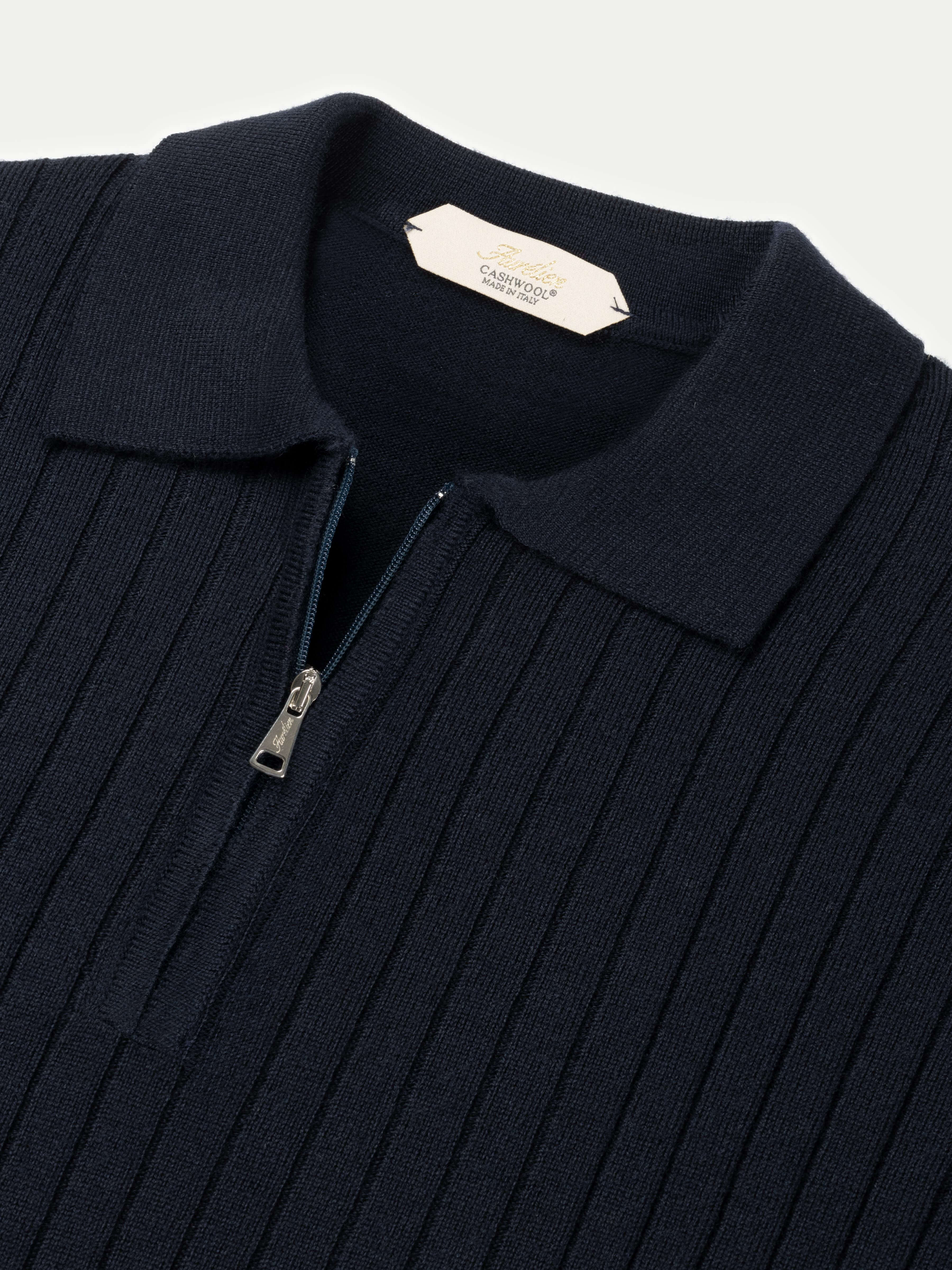 Ribbed Zipper Polo Navy