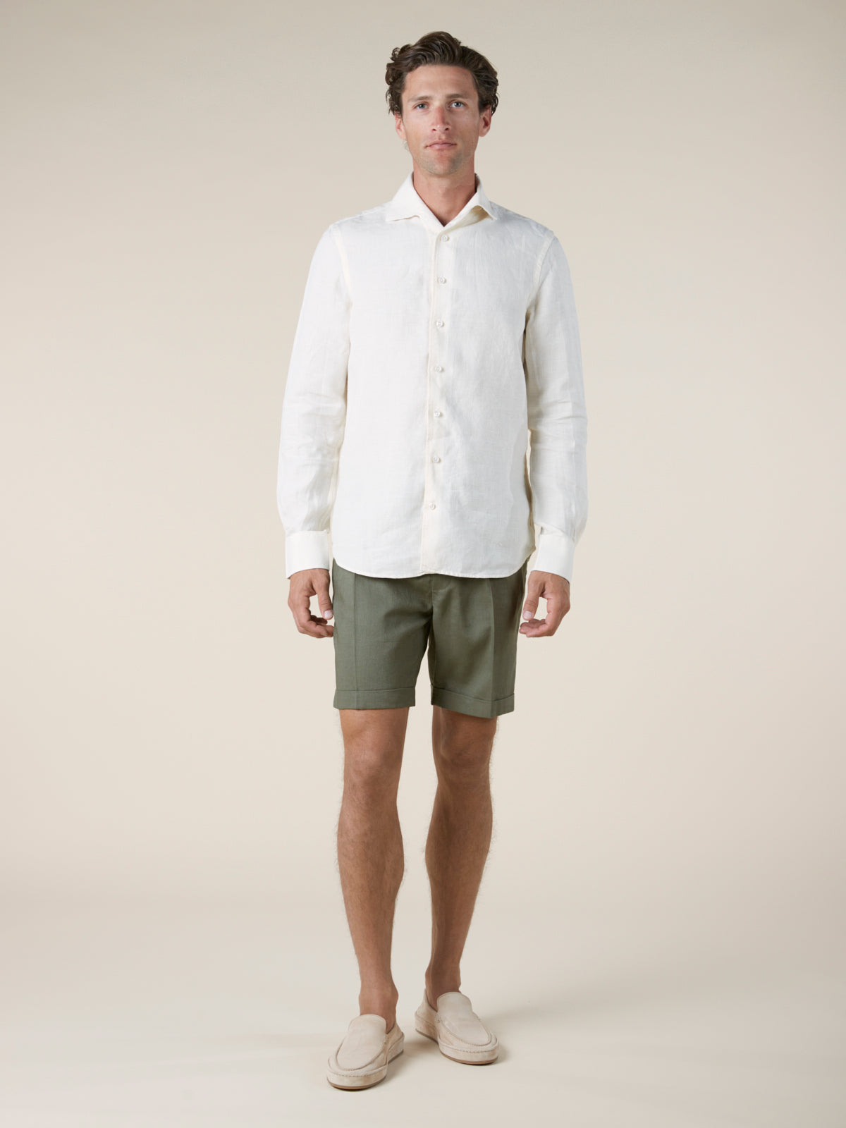 Olive Linen Seaside Shorts