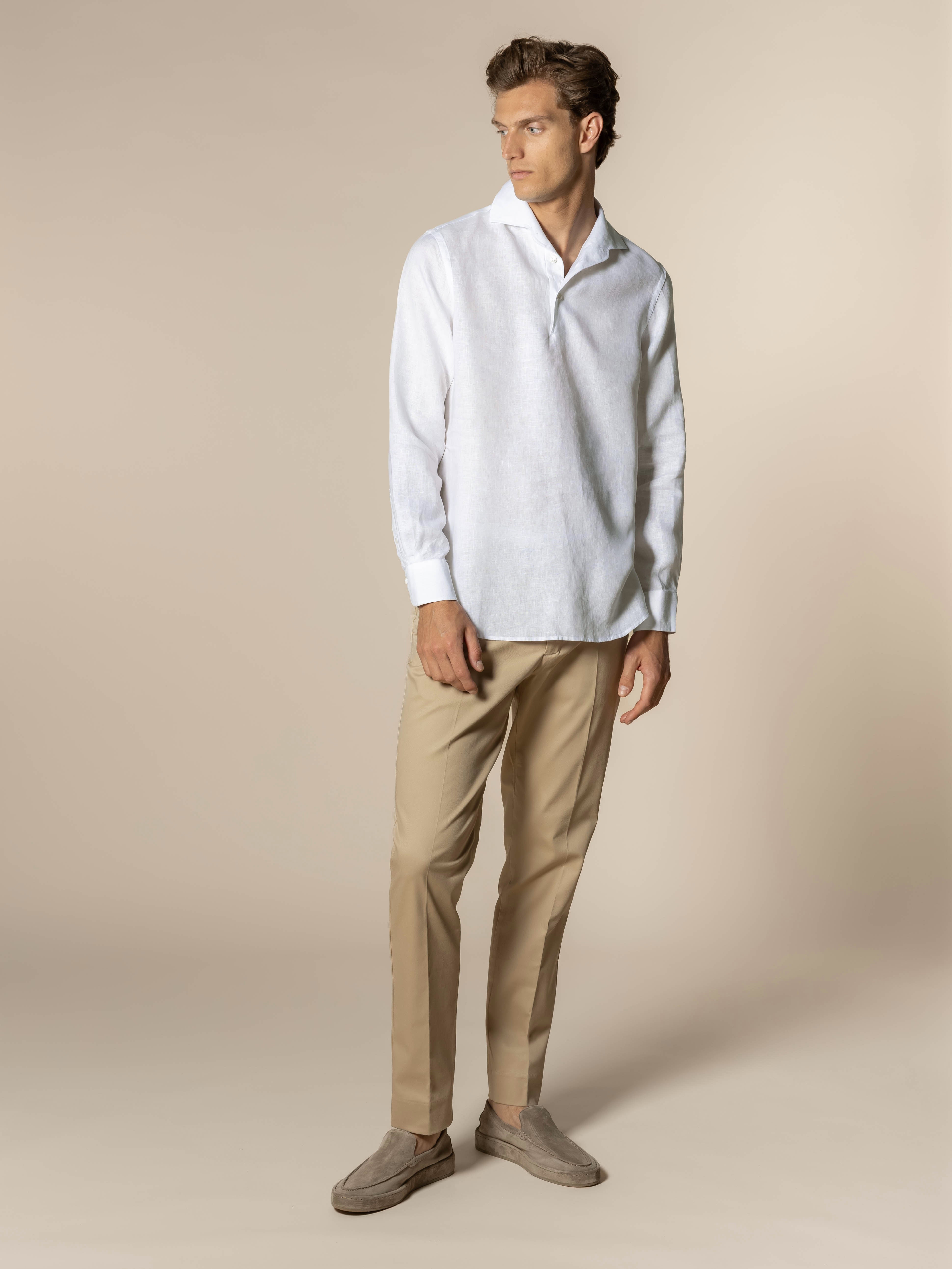 White Linen Pop-over Shirt