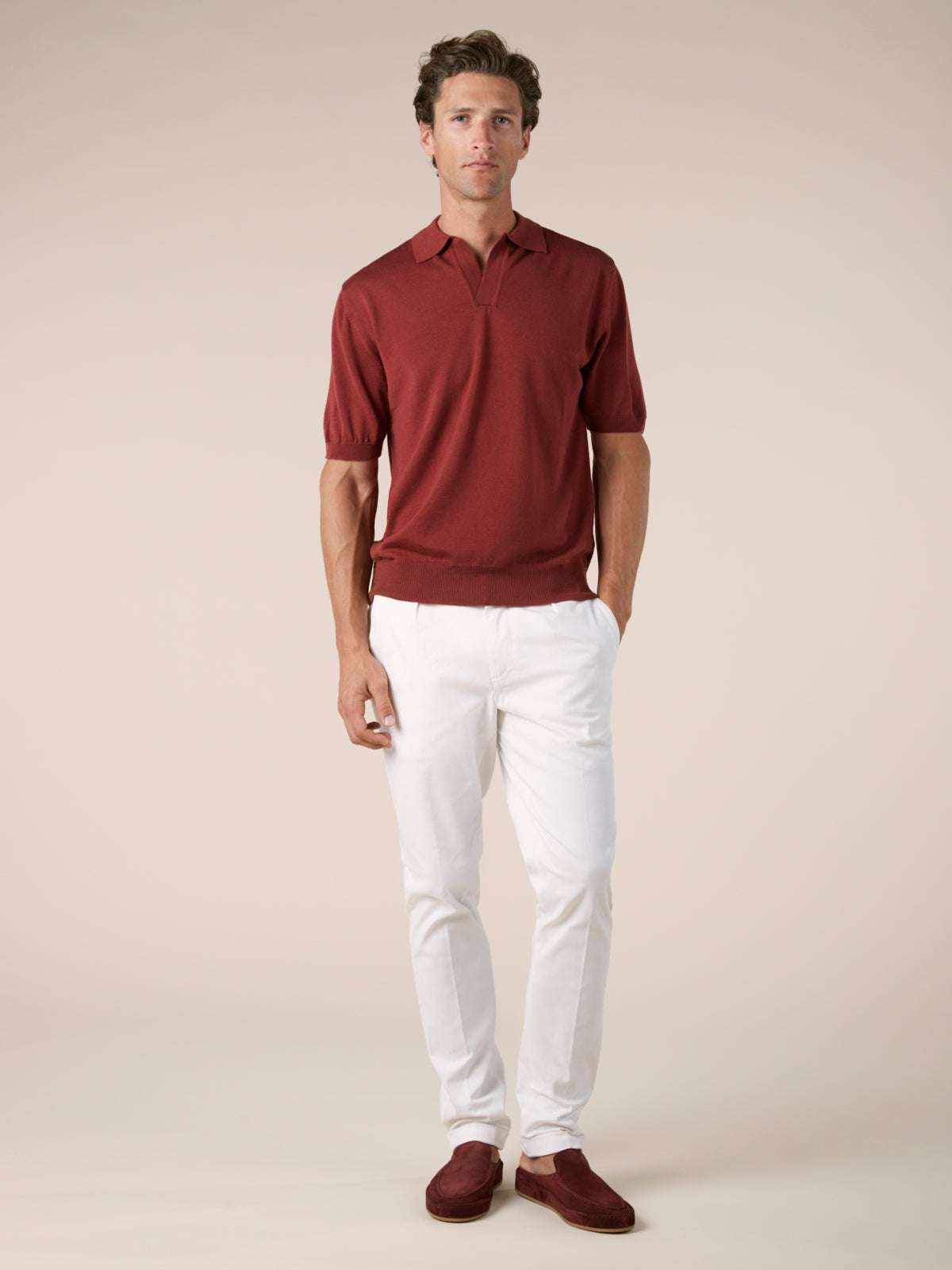 Shortsleeve Buttonless Polo Maroon