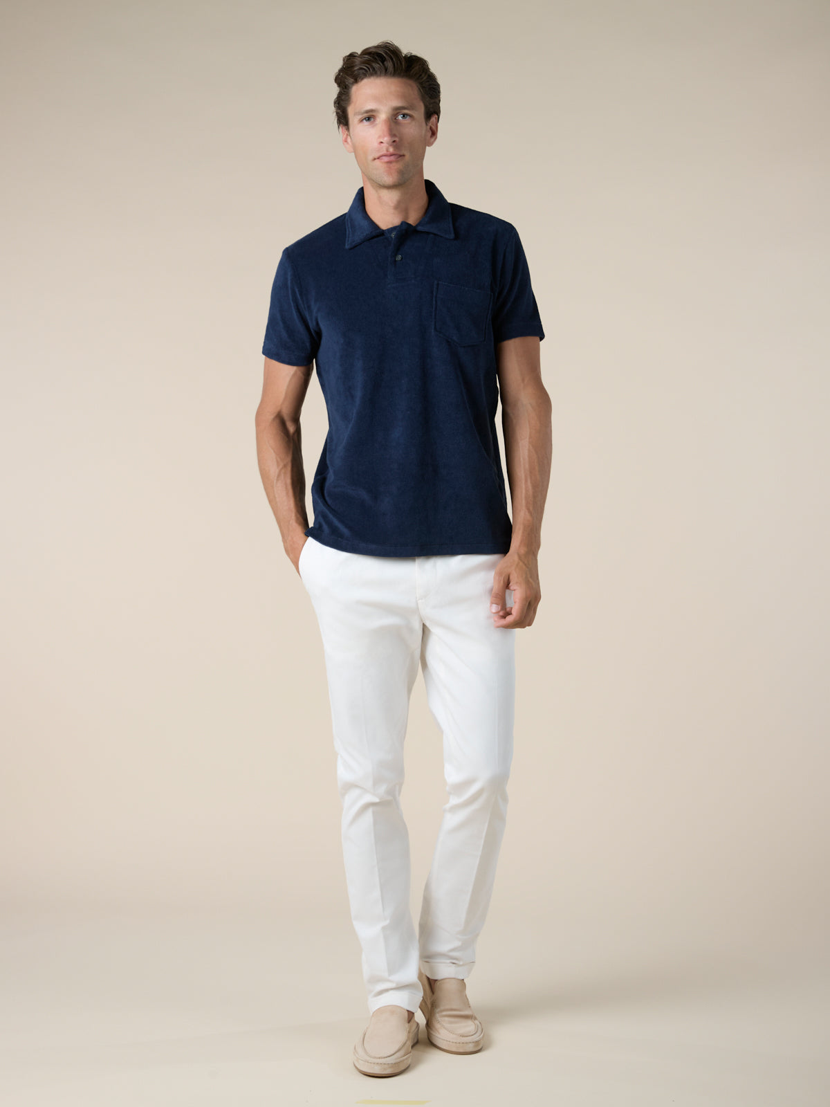 Navy Terry Towelling Polo Shirt