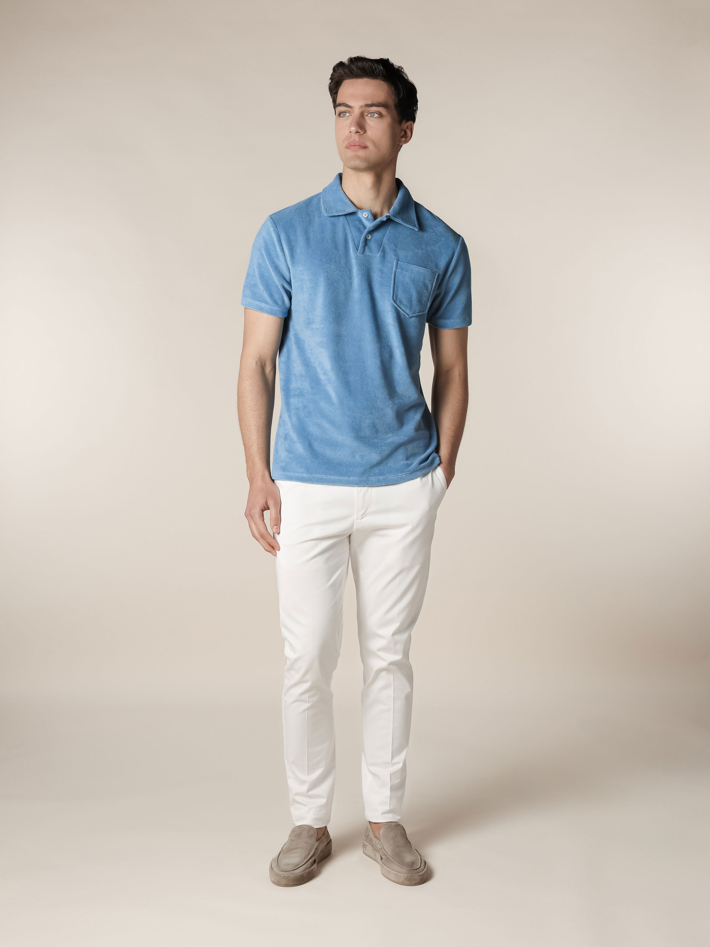 Sapphire Blue Terry Towelling Polo Shirt