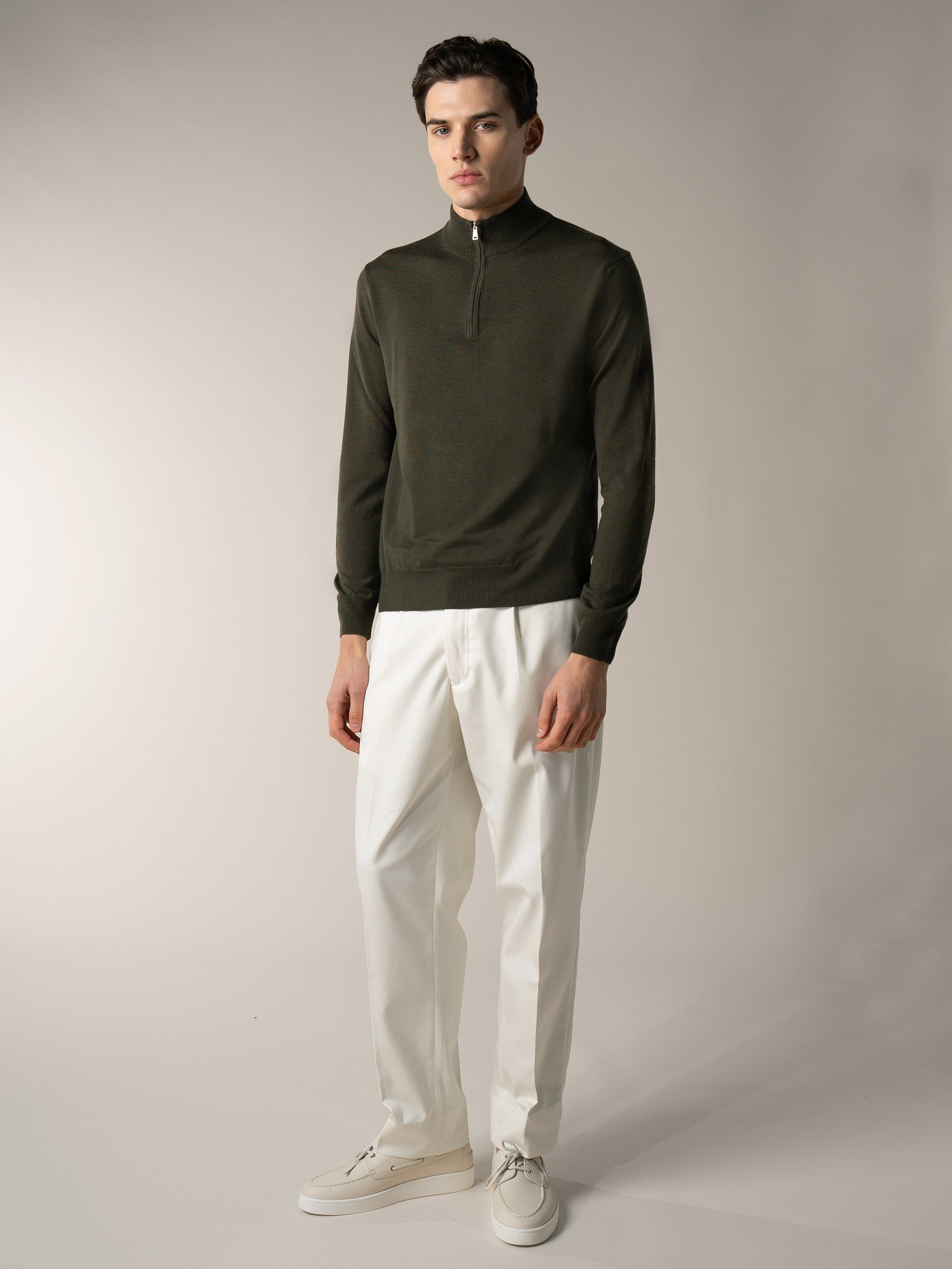 Extrafine Merino Zipper Sweater Olive