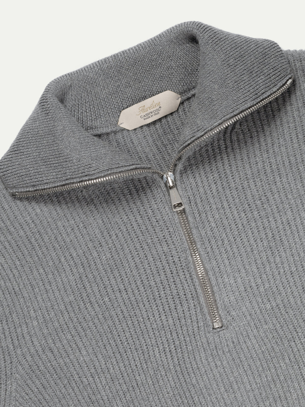 Mid Grey Alpine Ribbed Zipper Sweater