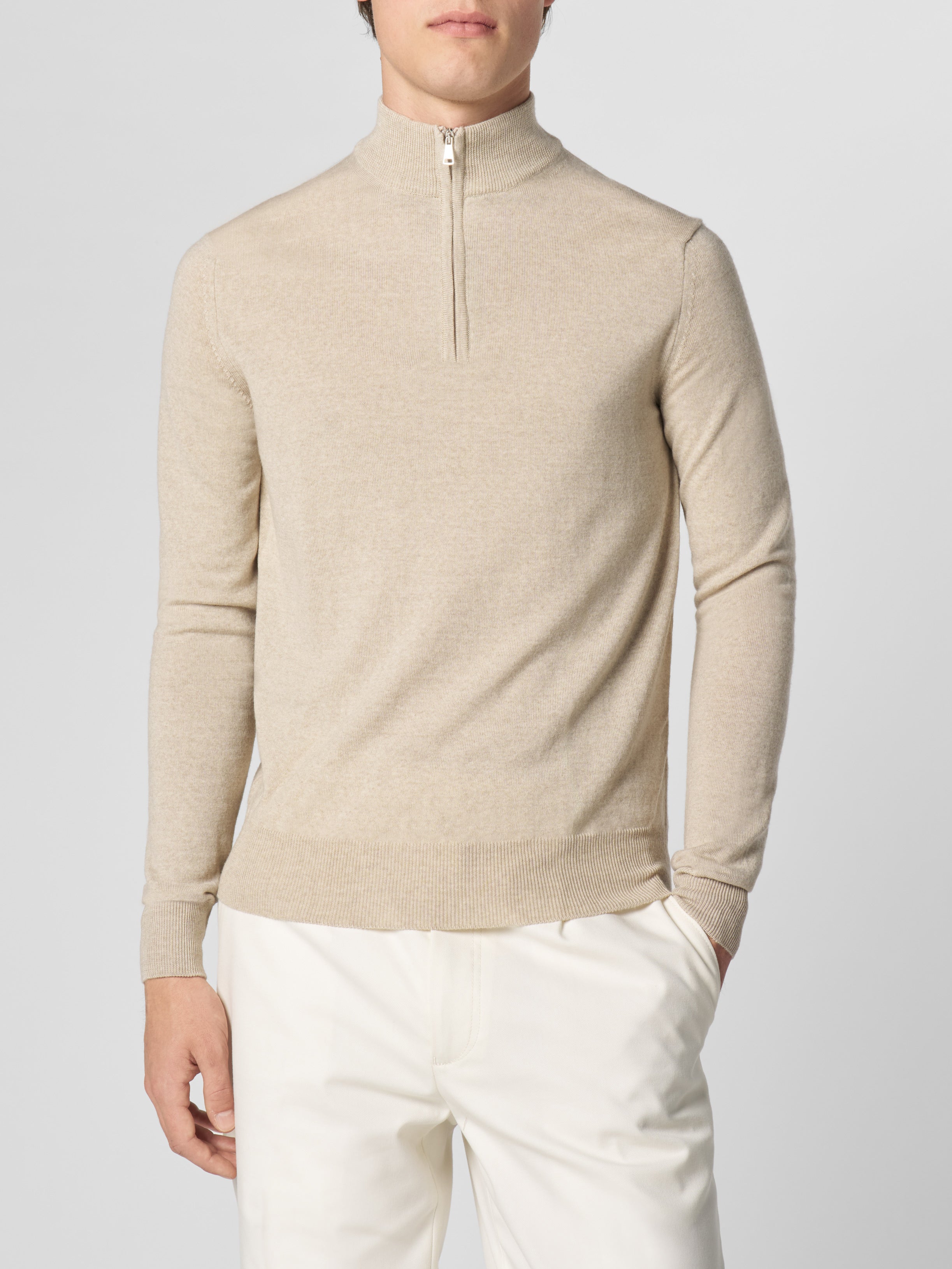 Extrafine Merino Zipper Sweater Light Beige