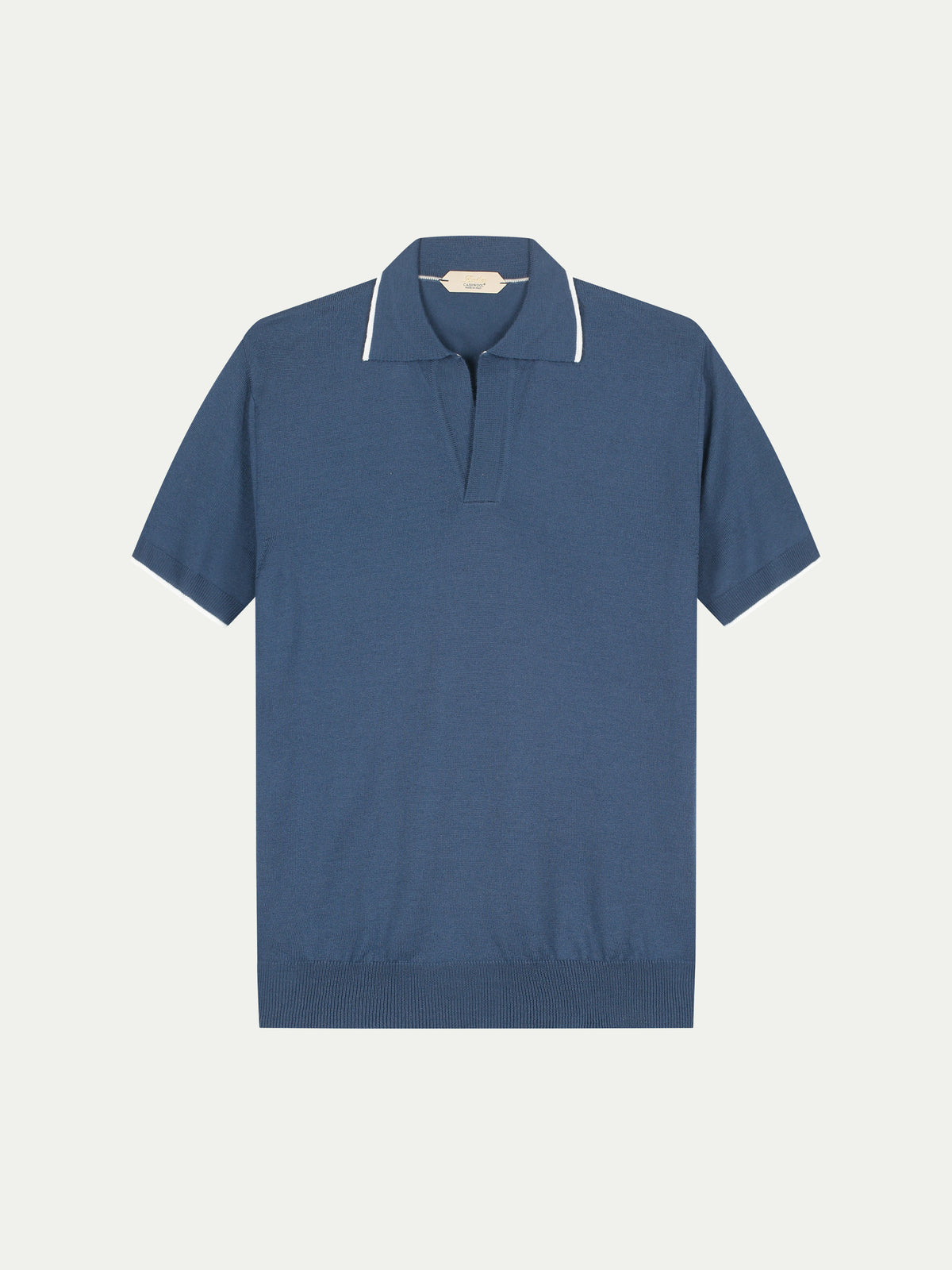 Sargasso Blue Shortsleeve Buttonless Polo White Trim