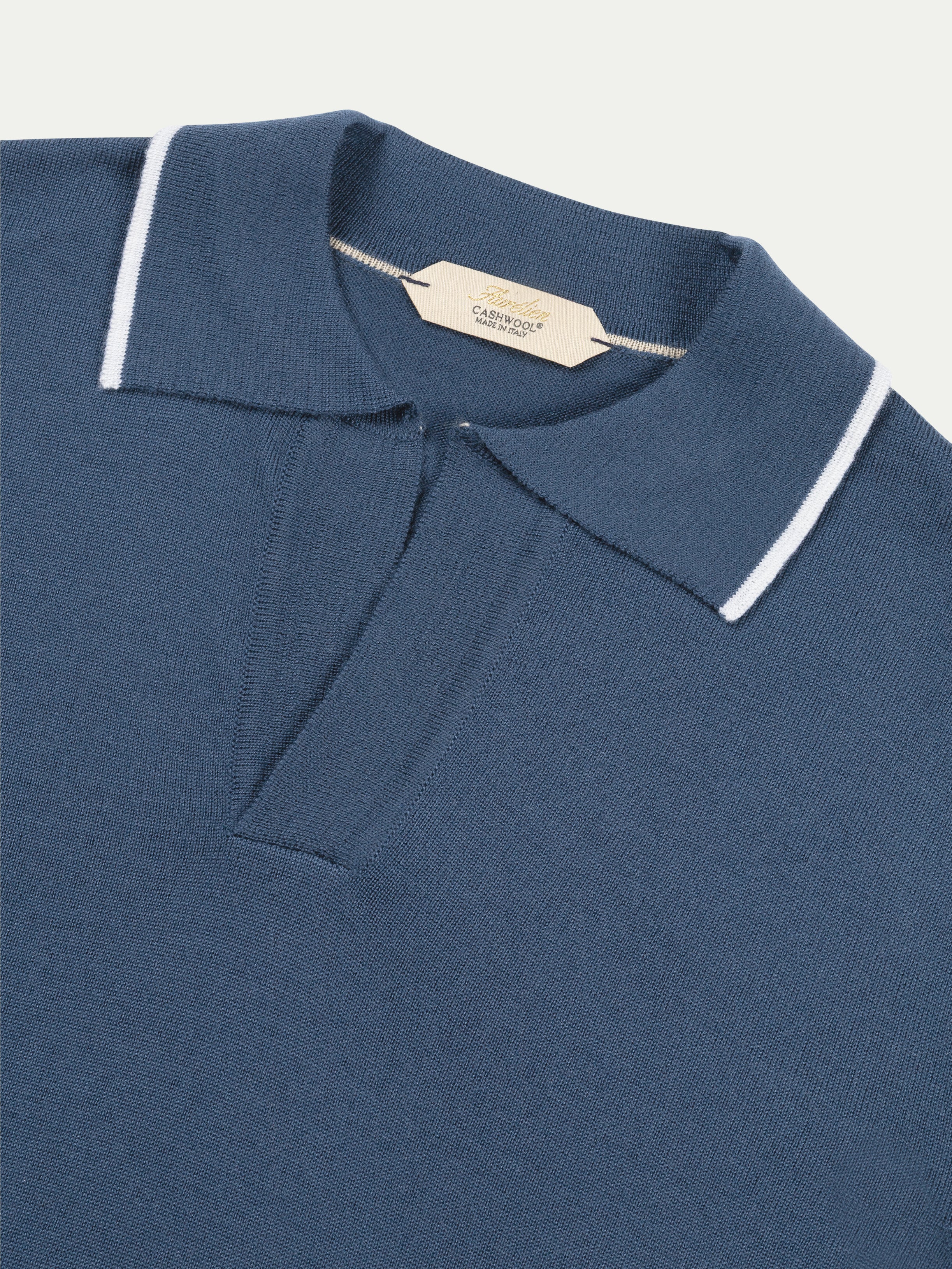 Sargasso Blue Shortsleeve Buttonless Polo White Trim