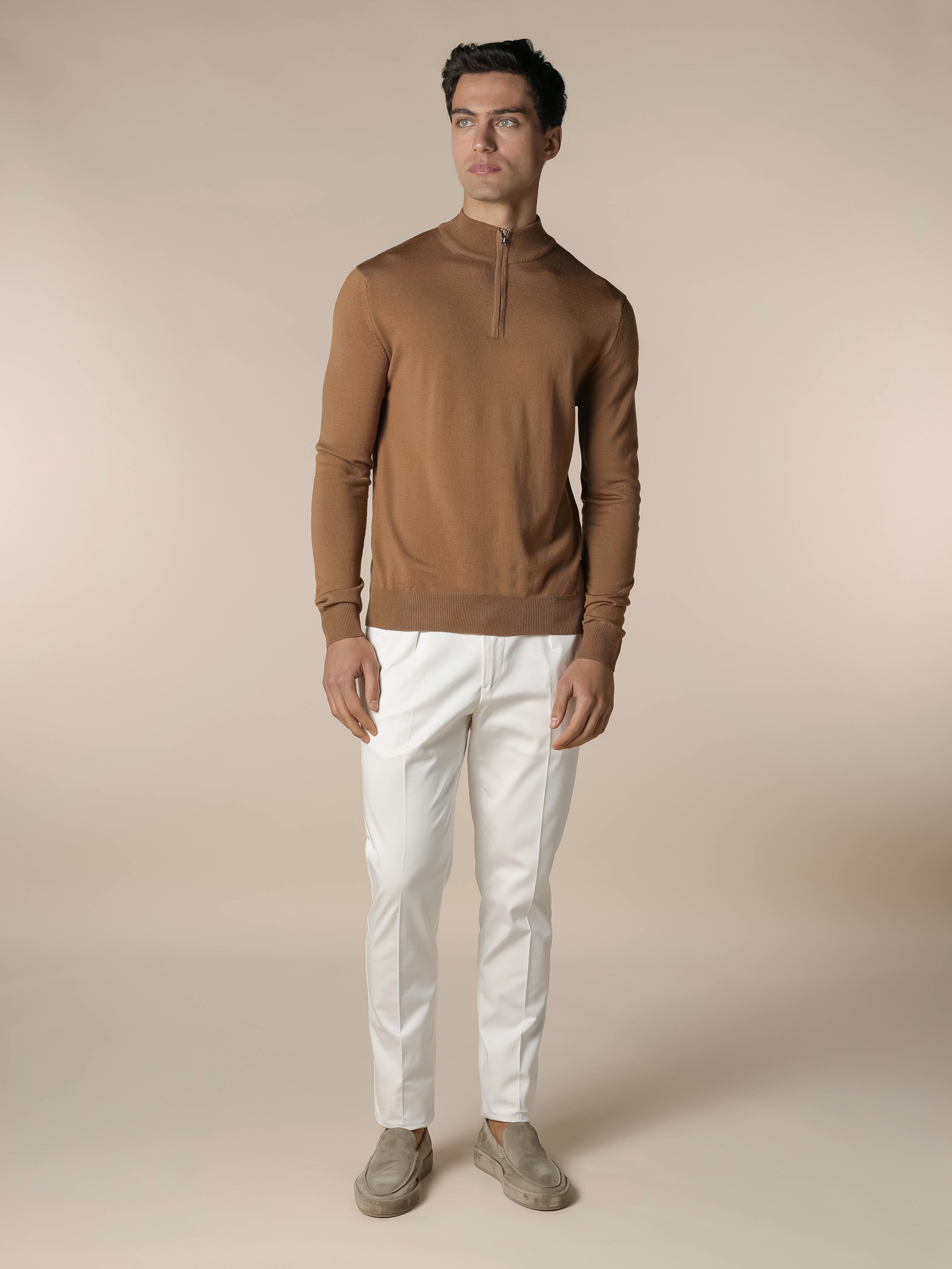 Extrafine Merino Zipper Sweater Caramel
