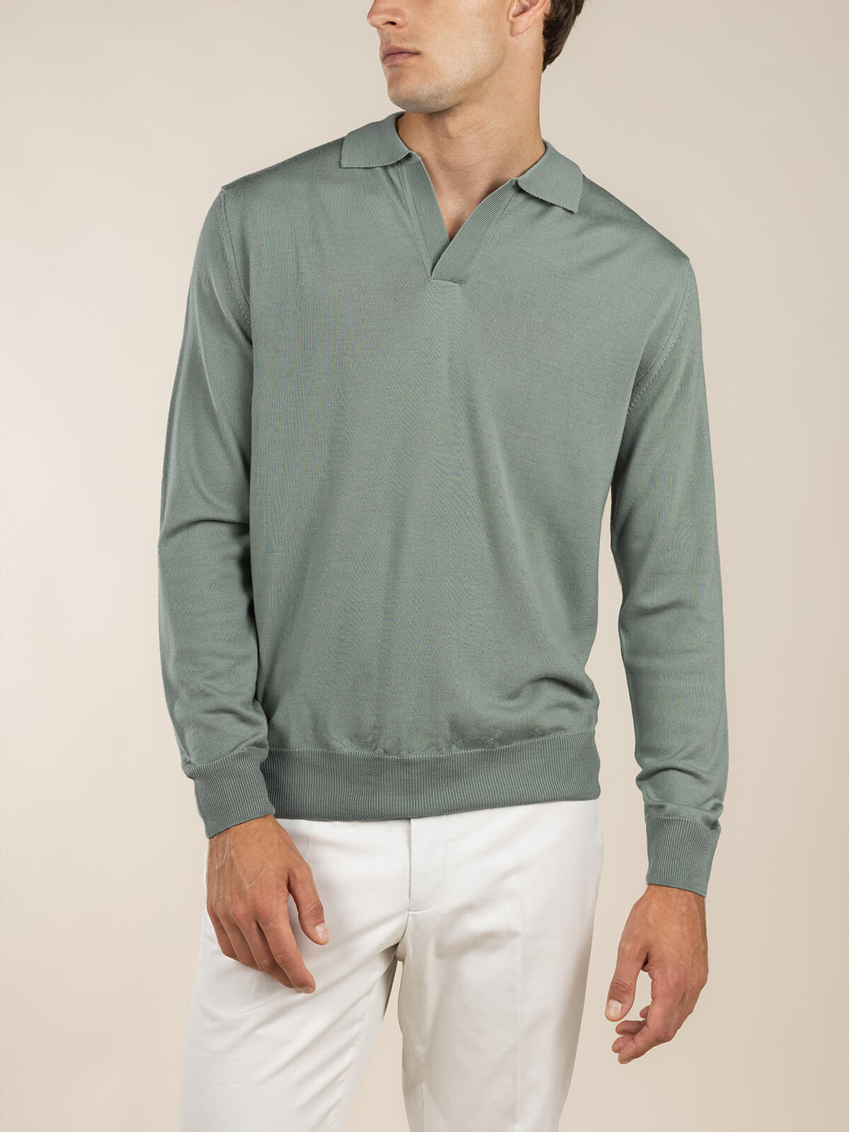 Extrafine Merino Buttonless Polo Pistache