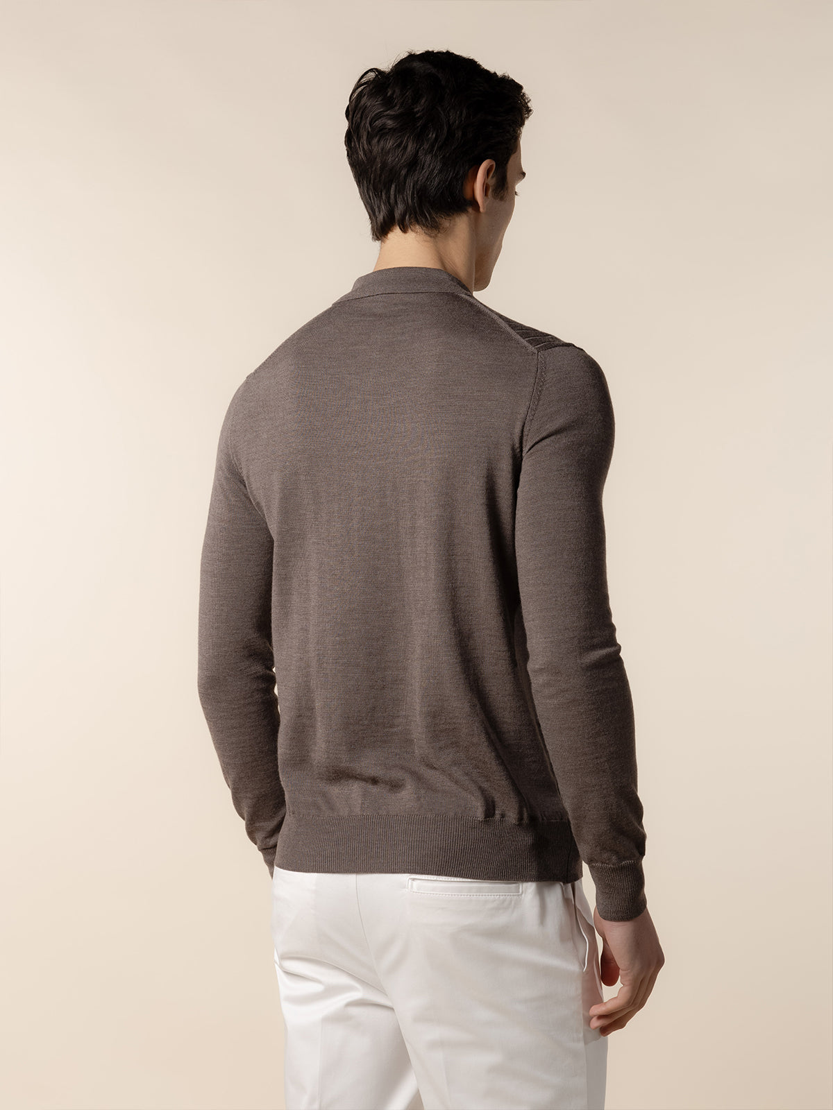 Ribbed Zipper Polo Ash Grey