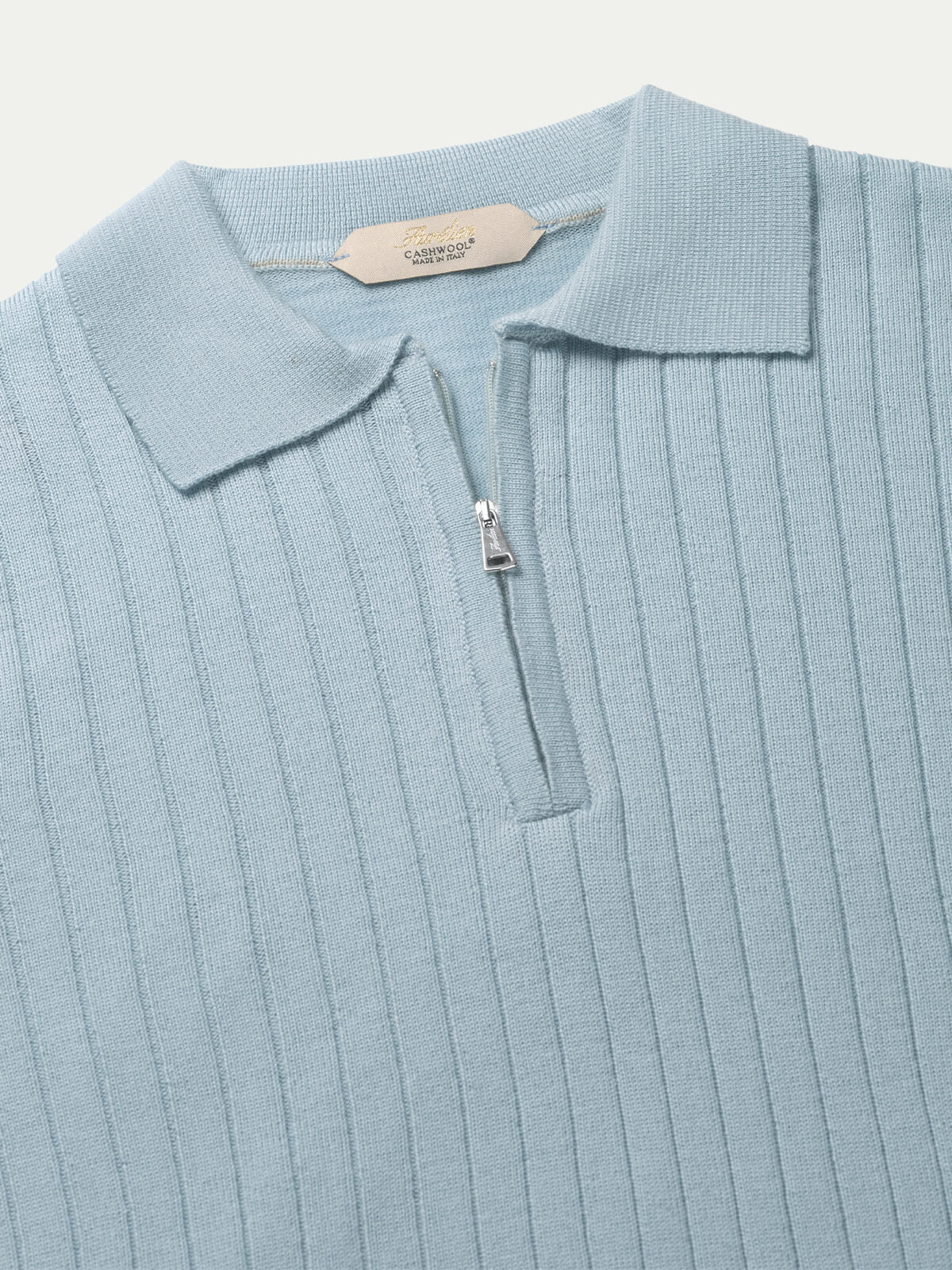 Ribbed Zipper Polo Cool Blue