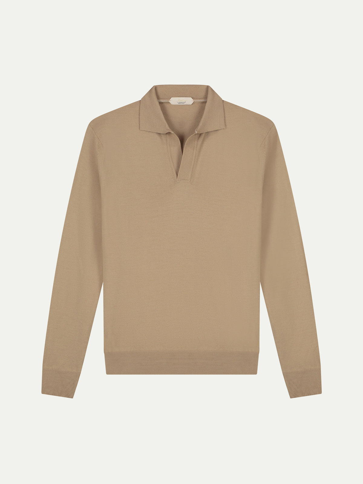 Extrafine Merino Buttonless Polo Beige