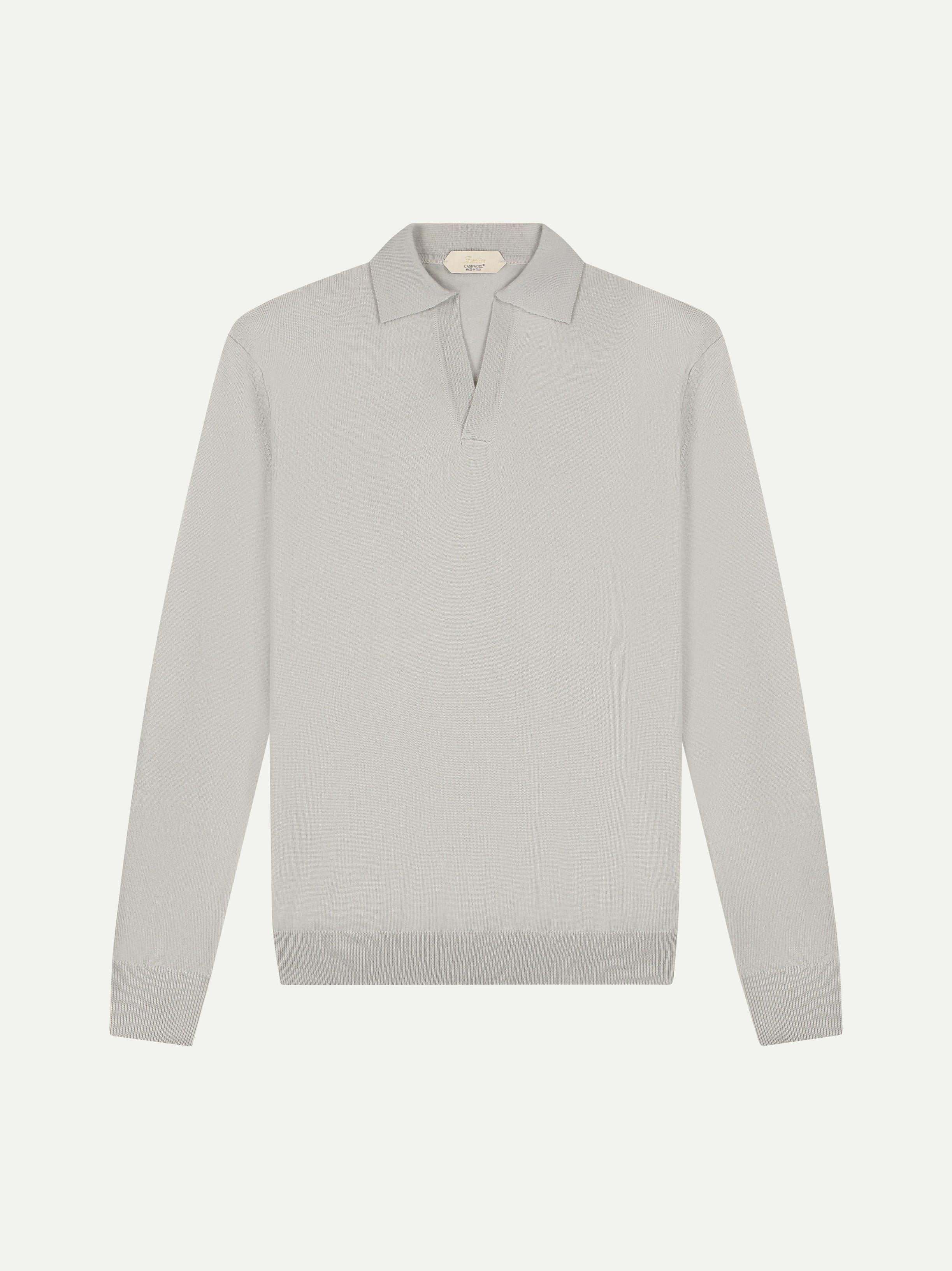 Extrafine Merino Buttonless Polo Classic Grey