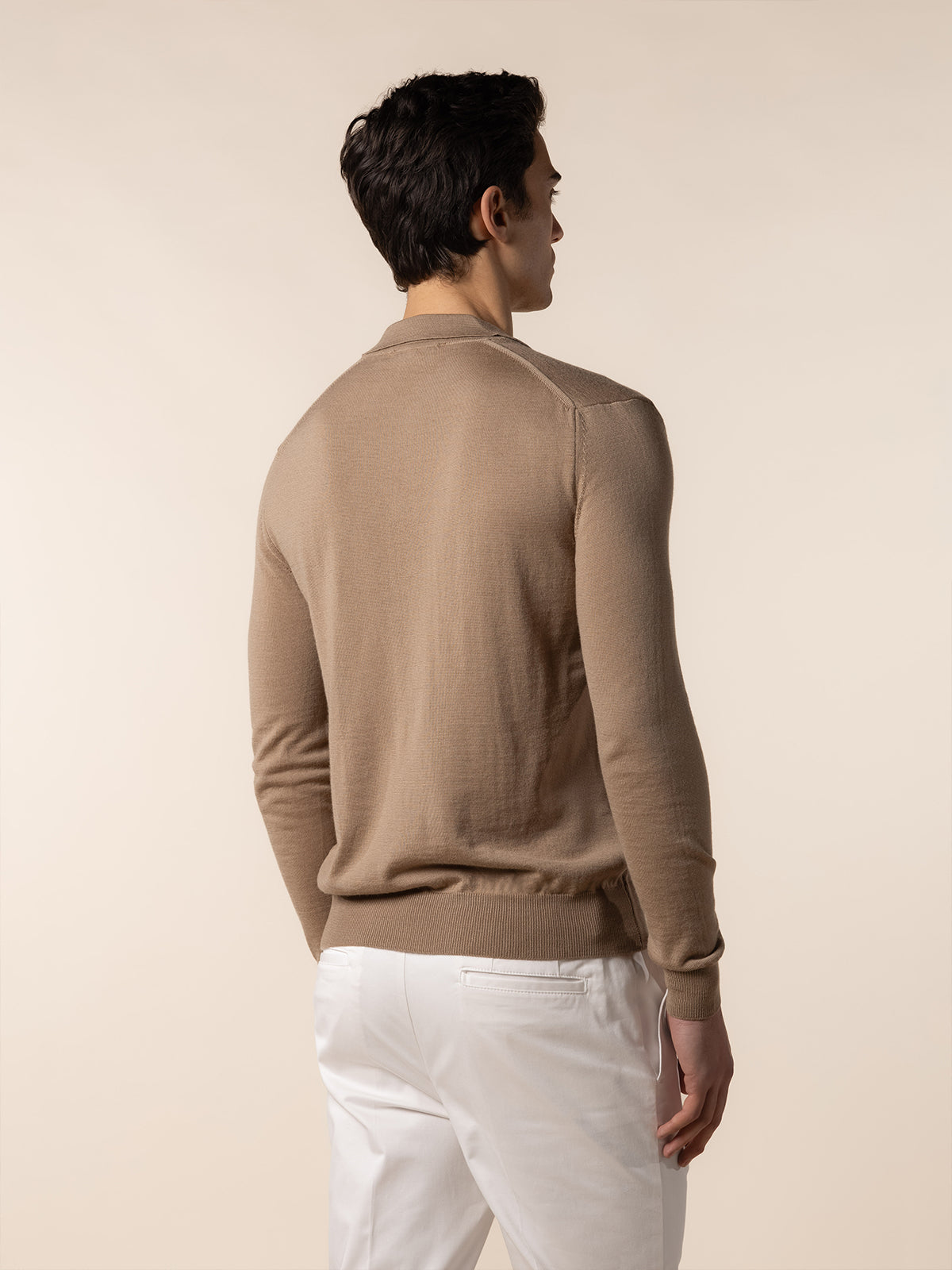 Extrafine Merino Buttonless Polo Hazelnut