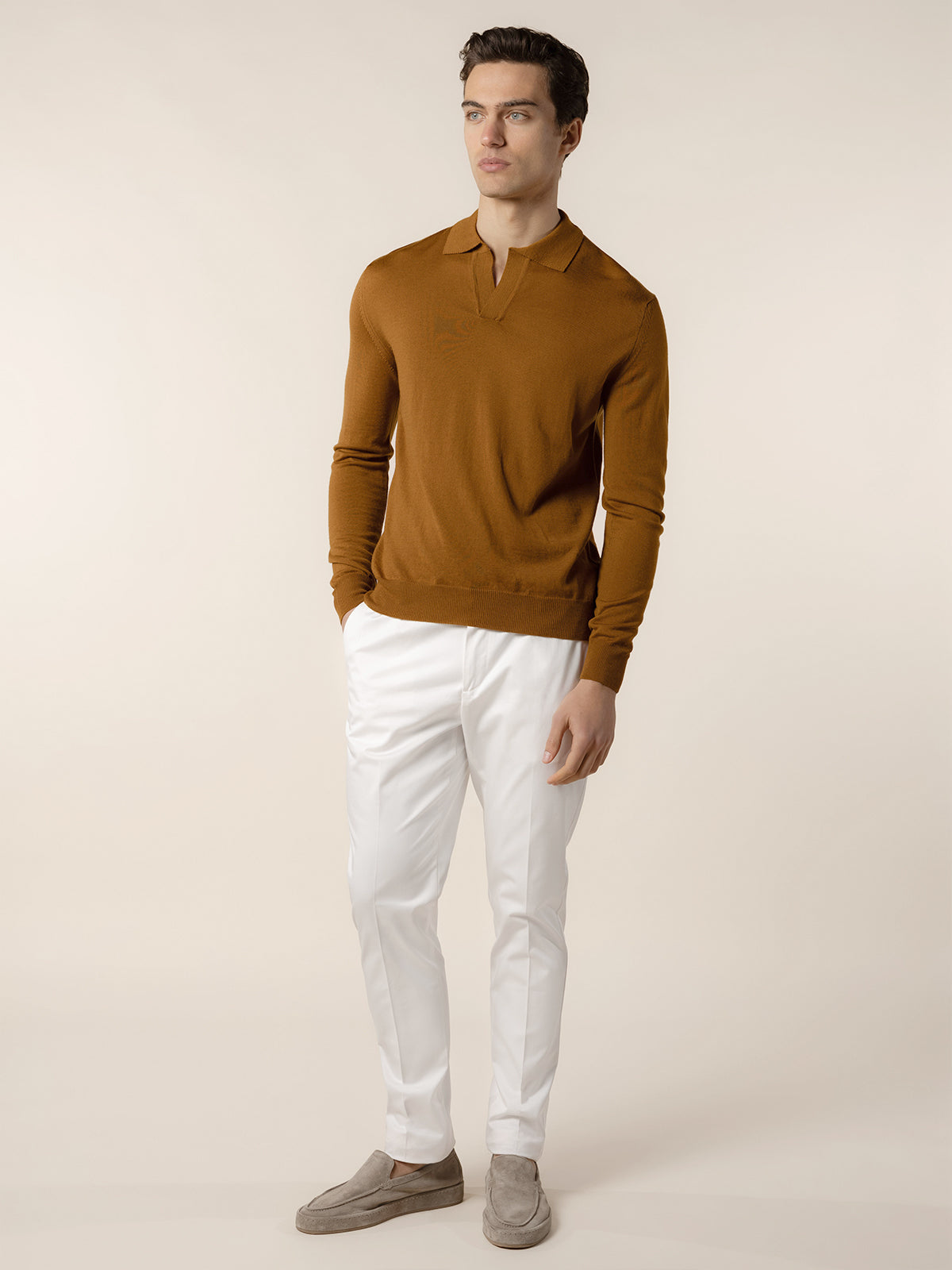 Extrafine Merino Buttonless Polo Saffron