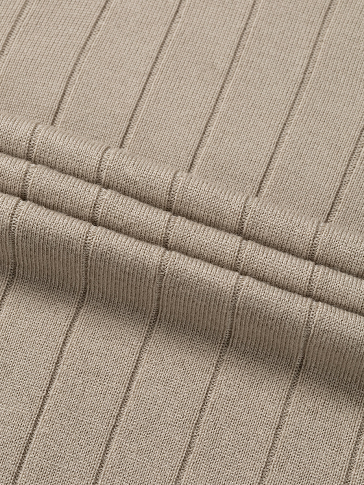 Greige Extrafine Merino Ribbed Buttonless Polo