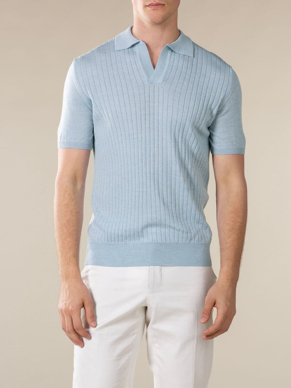 Shortsleeve Buttonless Ribbed Polo Light Blue