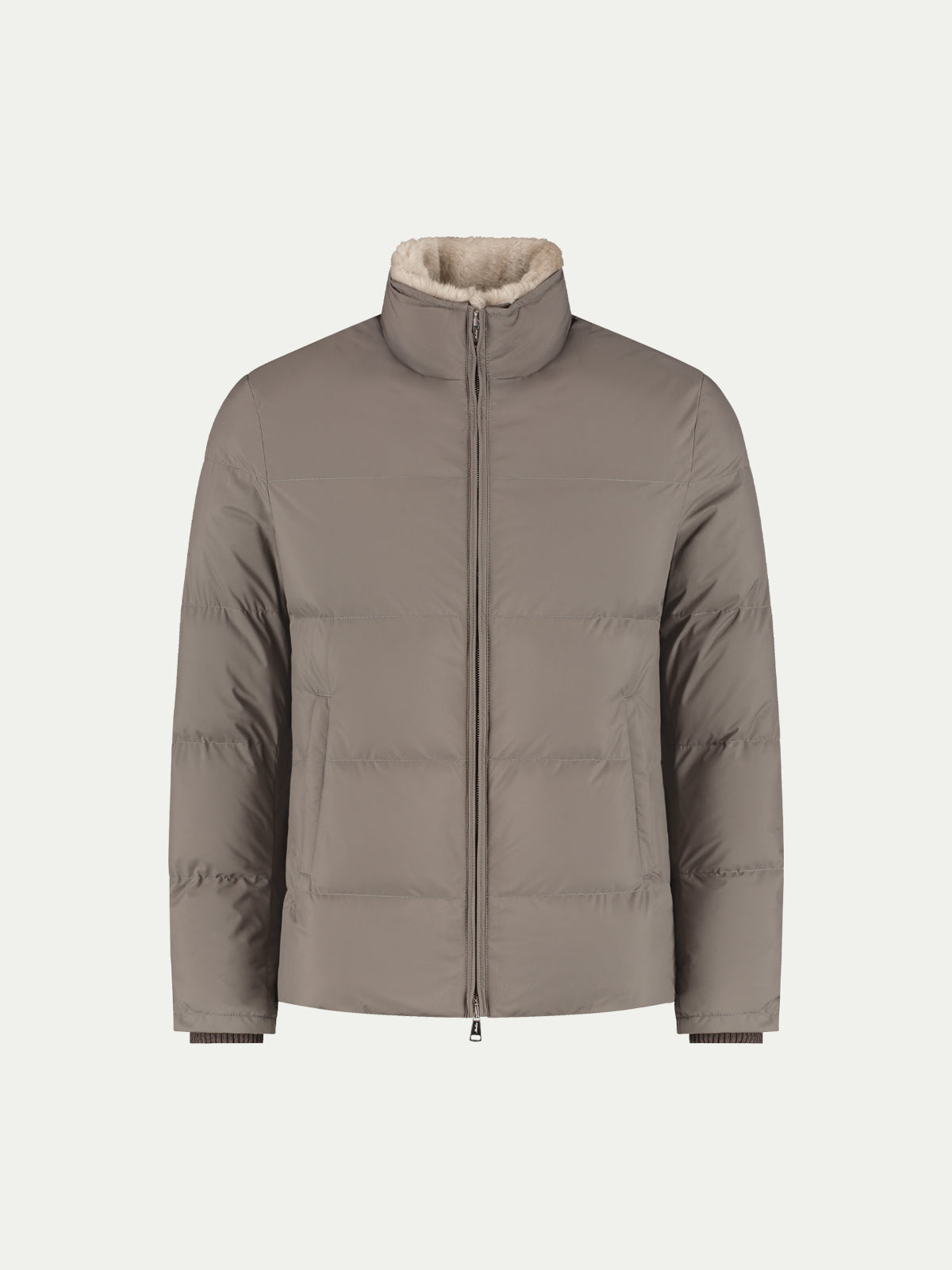 Aurélien | Ash Grey Technical Puffer Jacket with fur collar