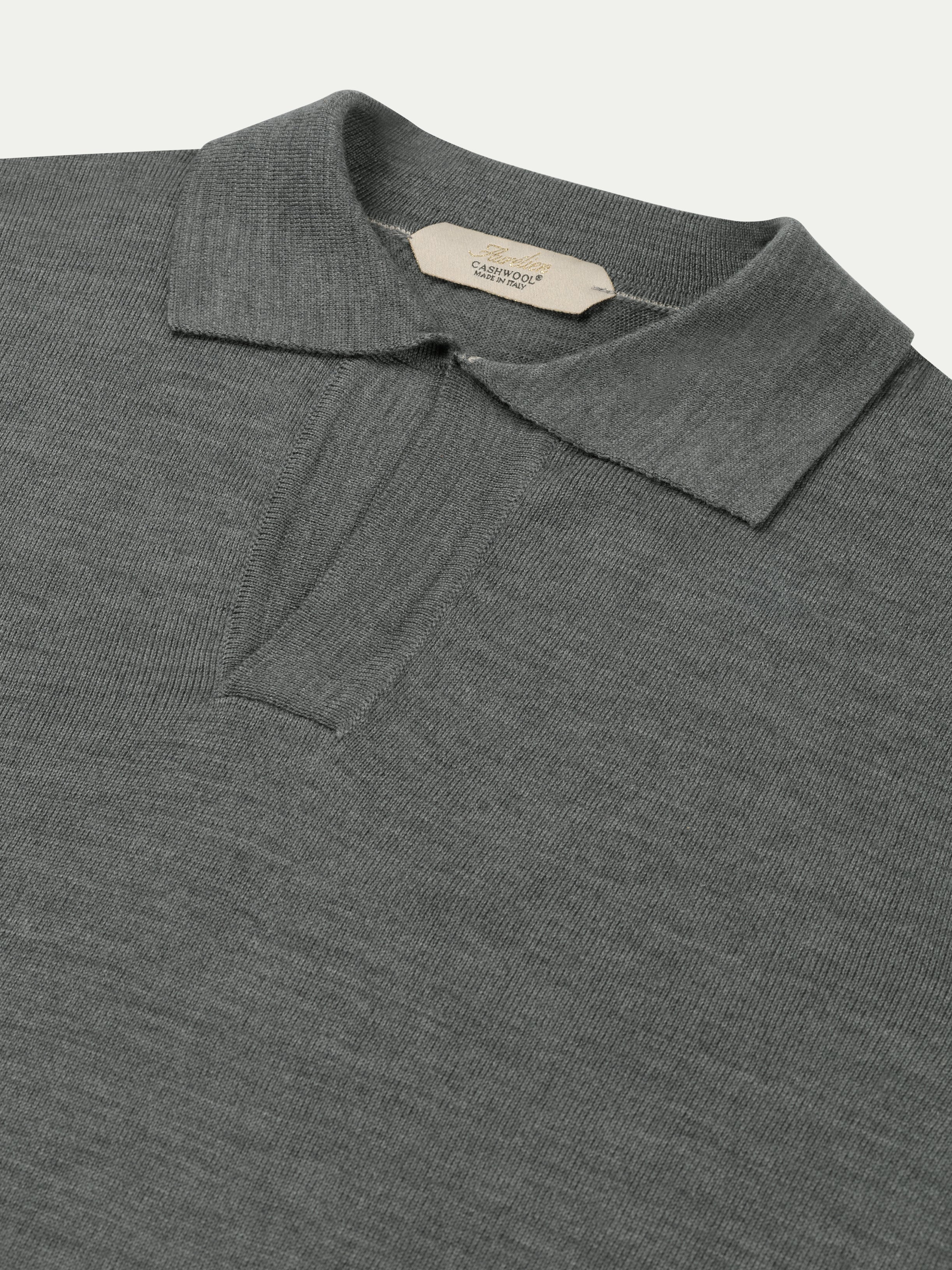 Extrafine Merino Buttonless Polo Dark Grey