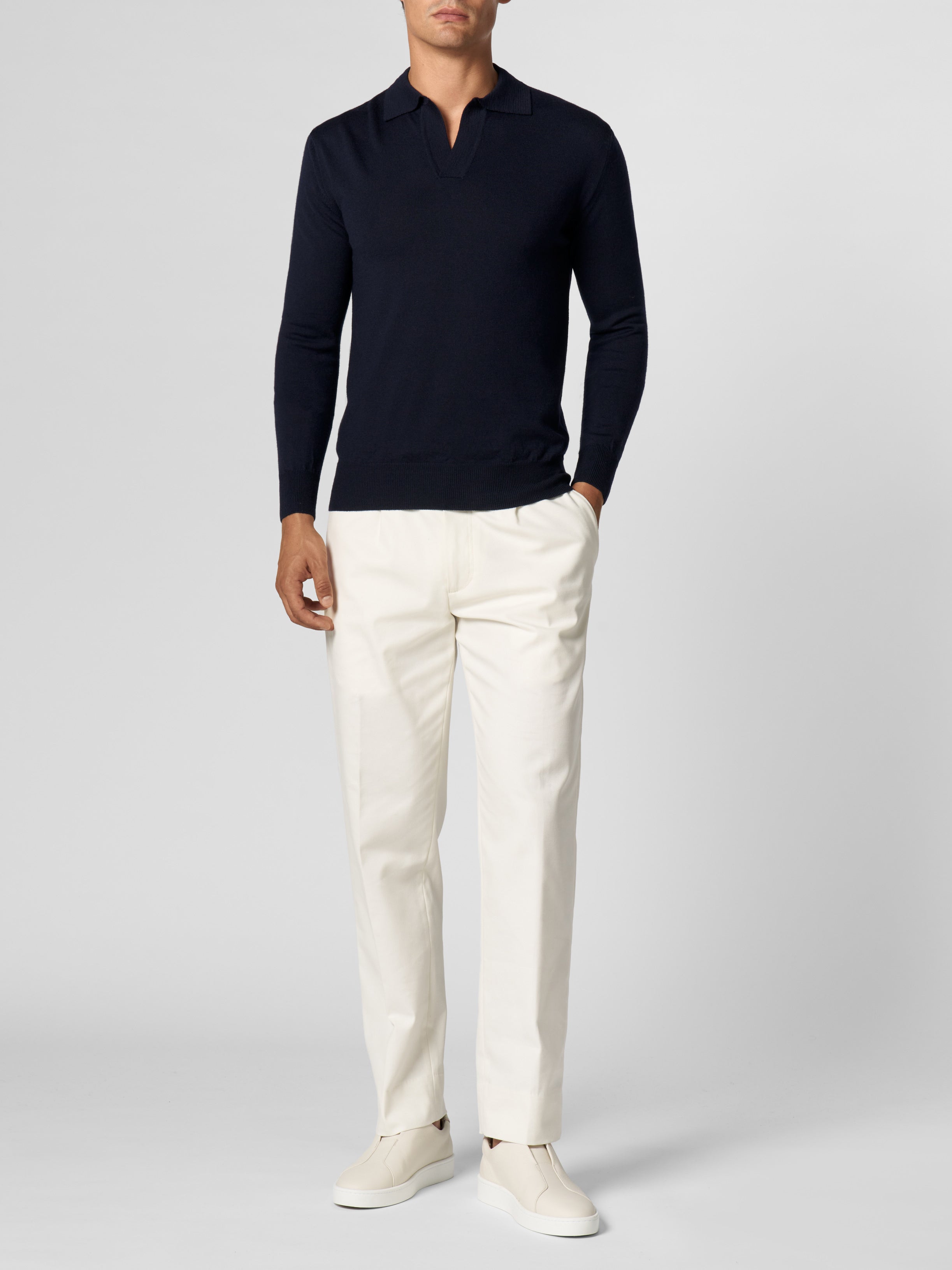 Extrafine Merino Buttonless Polo Navy