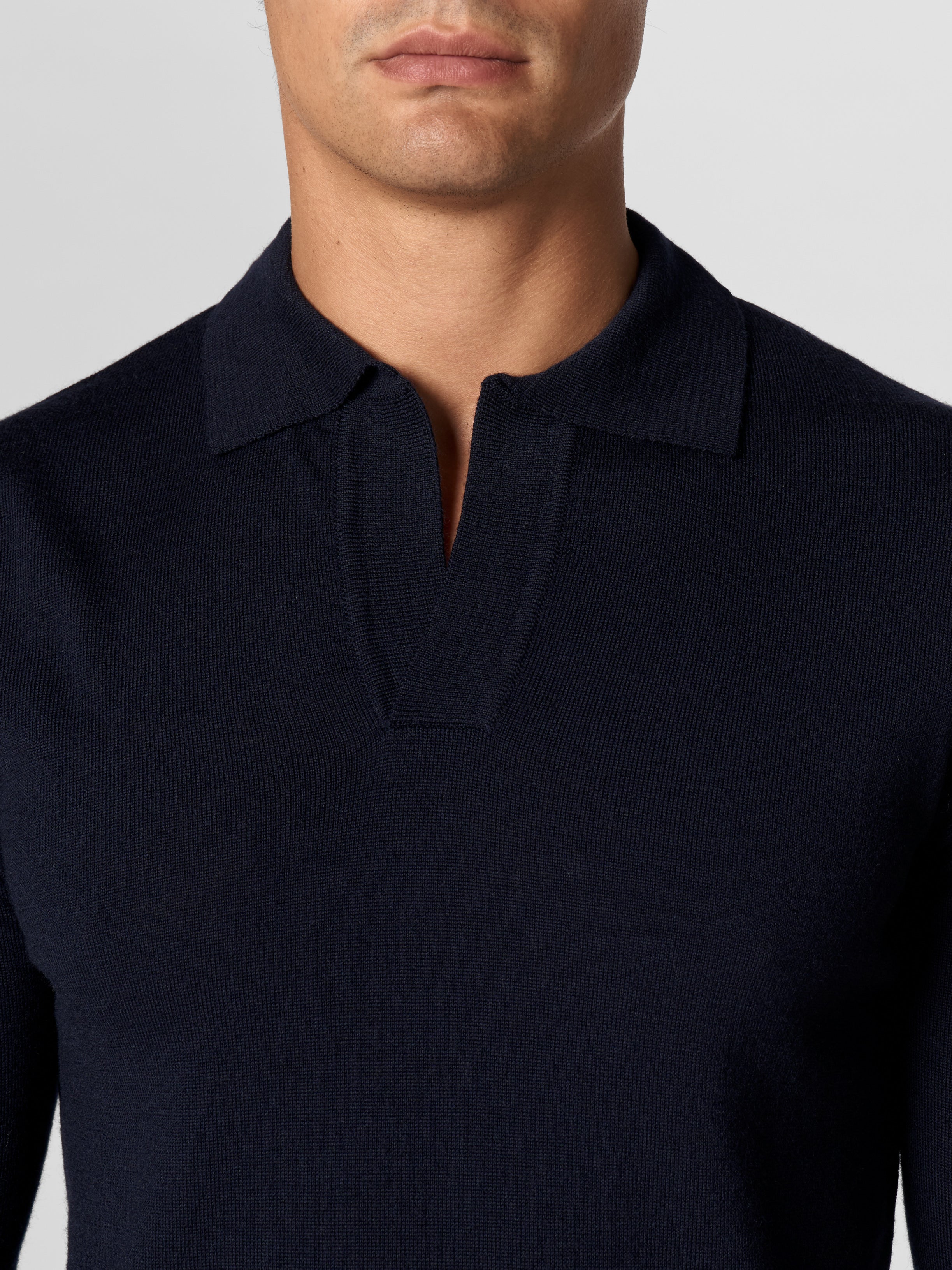 Extrafine Merino Buttonless Polo Navy